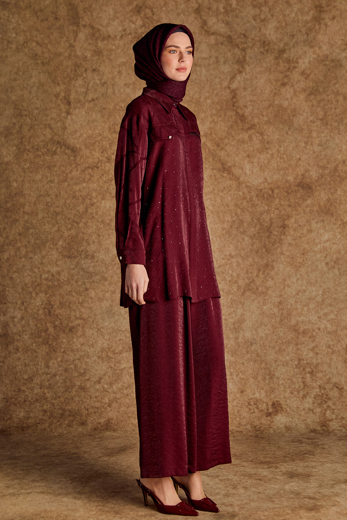 Desenli İlik Düğme Kapamalı Tunik