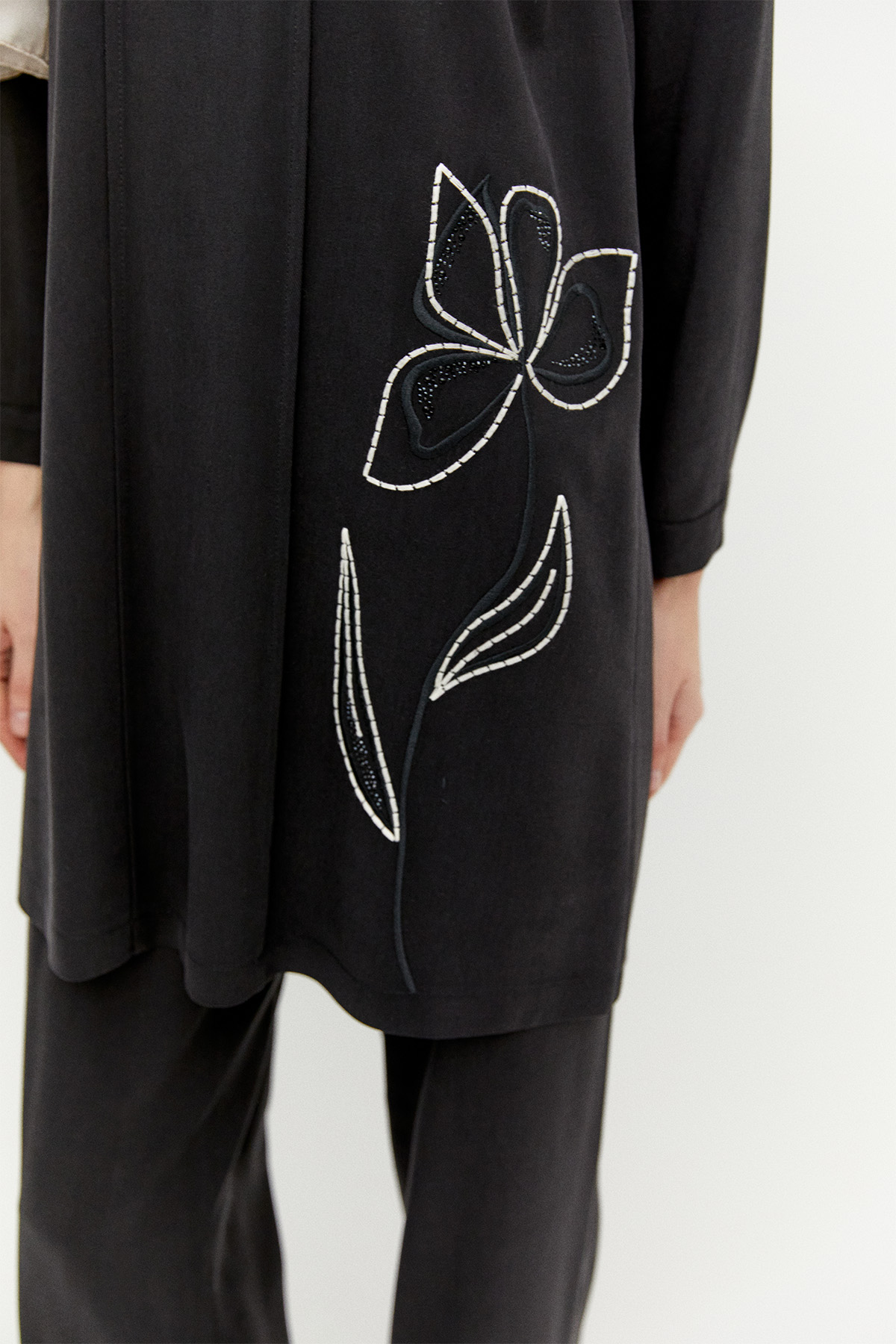 Çiçek Nakışlı Nervürlü İkili Takım, Tesettür Giyim