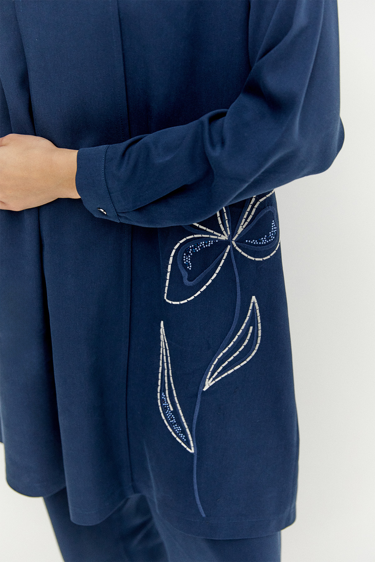 Çiçek Nakışlı Nervürlü İkili Takım, Tesettür Giyim