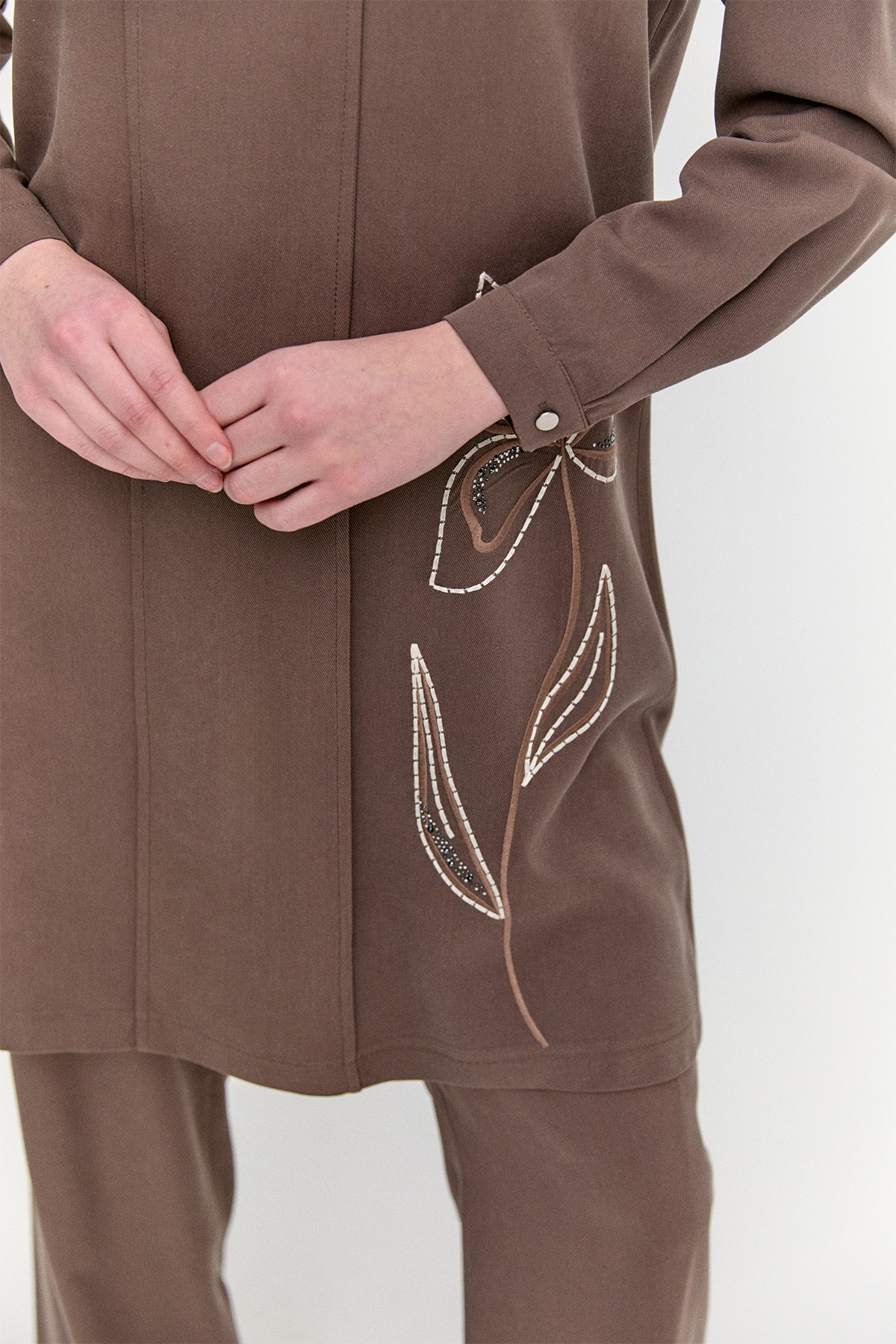 Çiçek Nakışlı Nervürlü İkili Takım, Tesettür Giyim