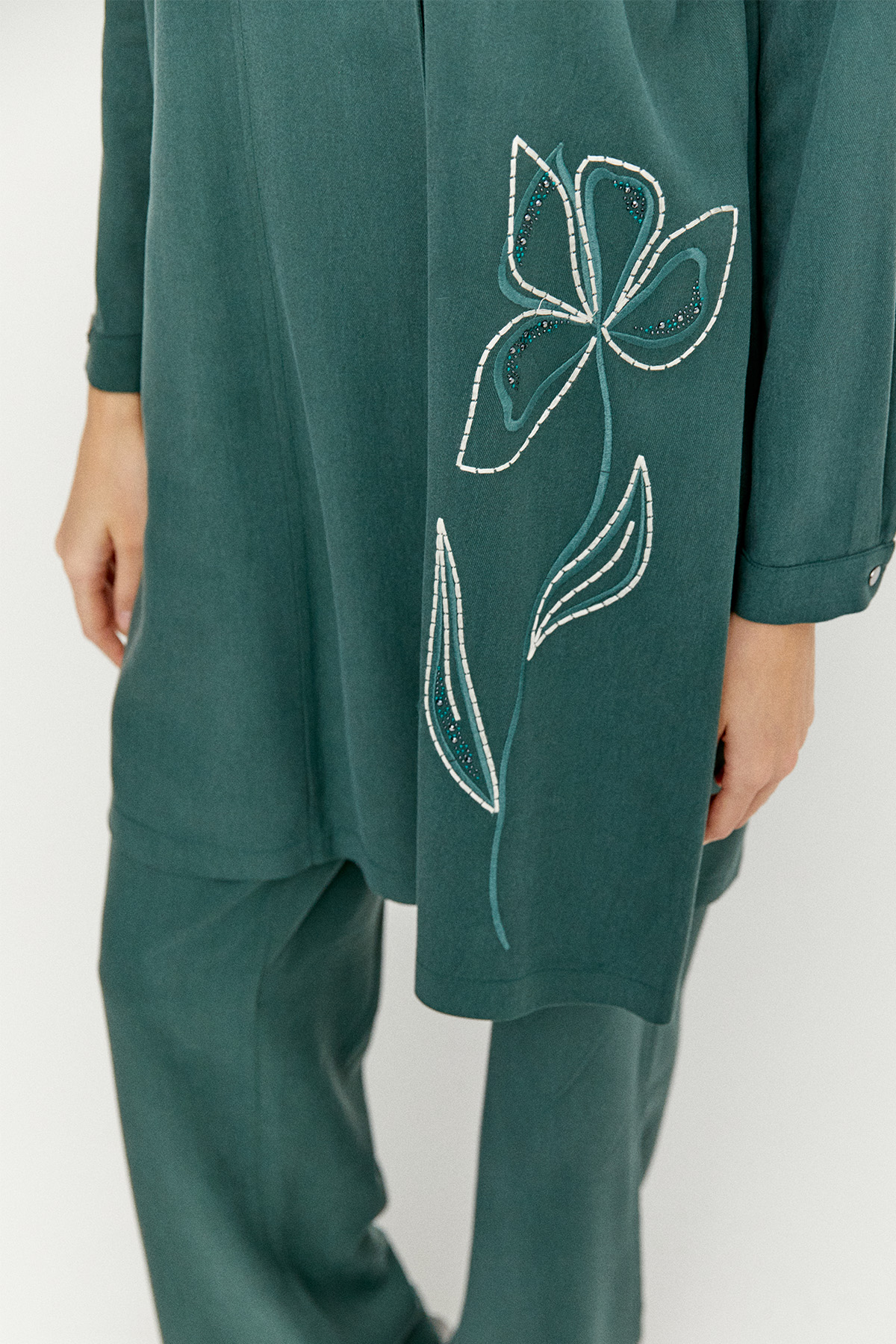 Çiçek Nakışlı Nervürlü İkili Takım, Tesettür Giyim