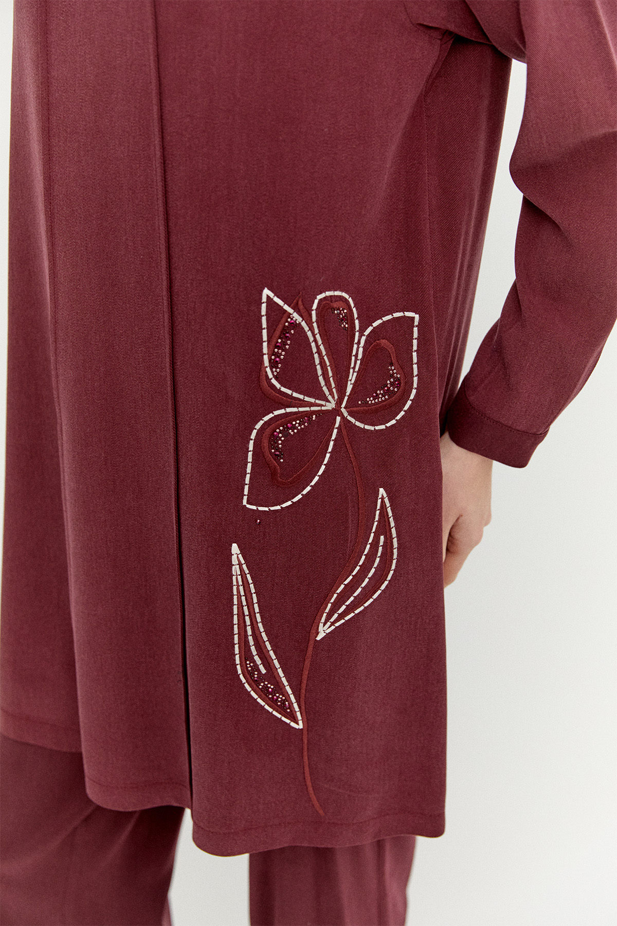 Çiçek Nakışlı Nervürlü İkili Takım, Tesettür Giyim