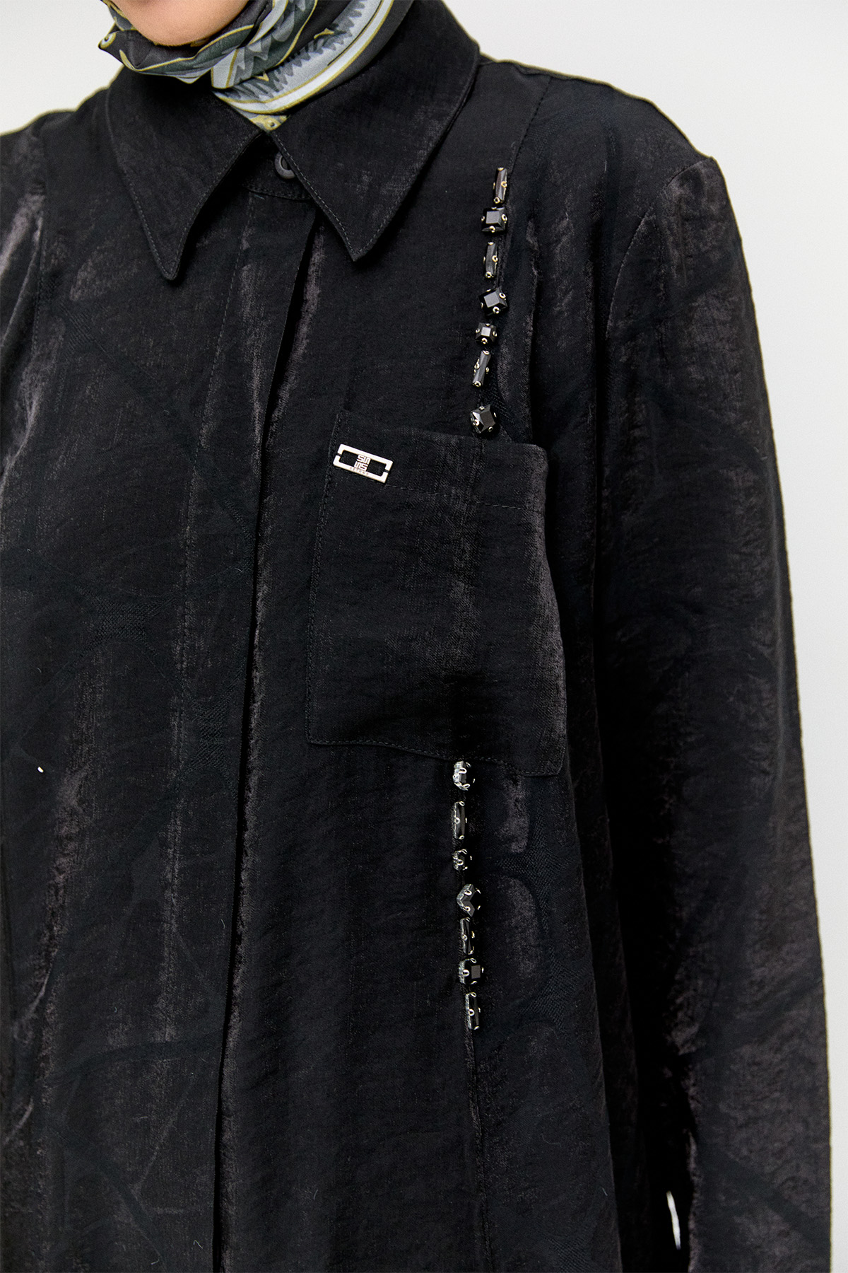 Jakarlı Taş İşlemeli Lyocell Tunik, Tesettür Giyim