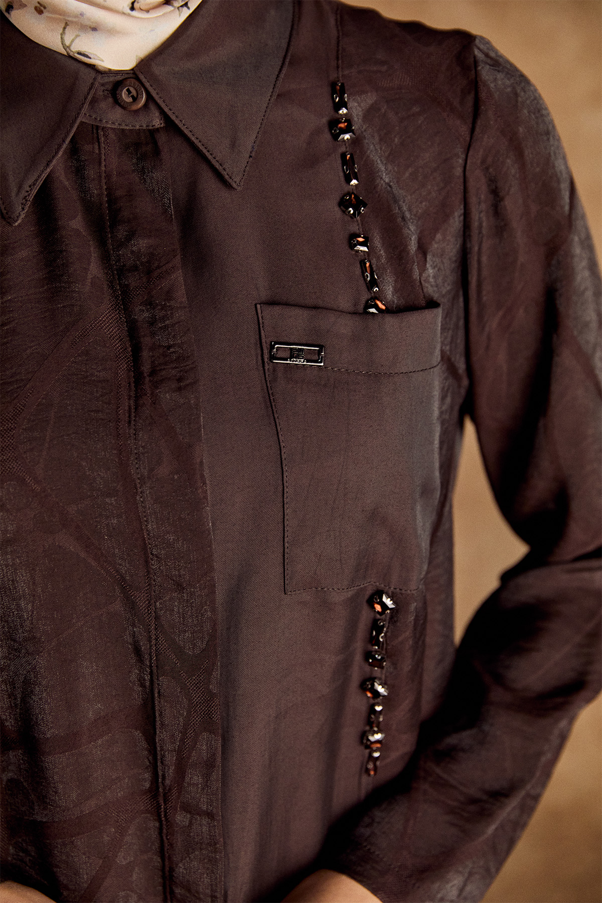 Jakarlı Taş İşlemeli Lyocell Tunik