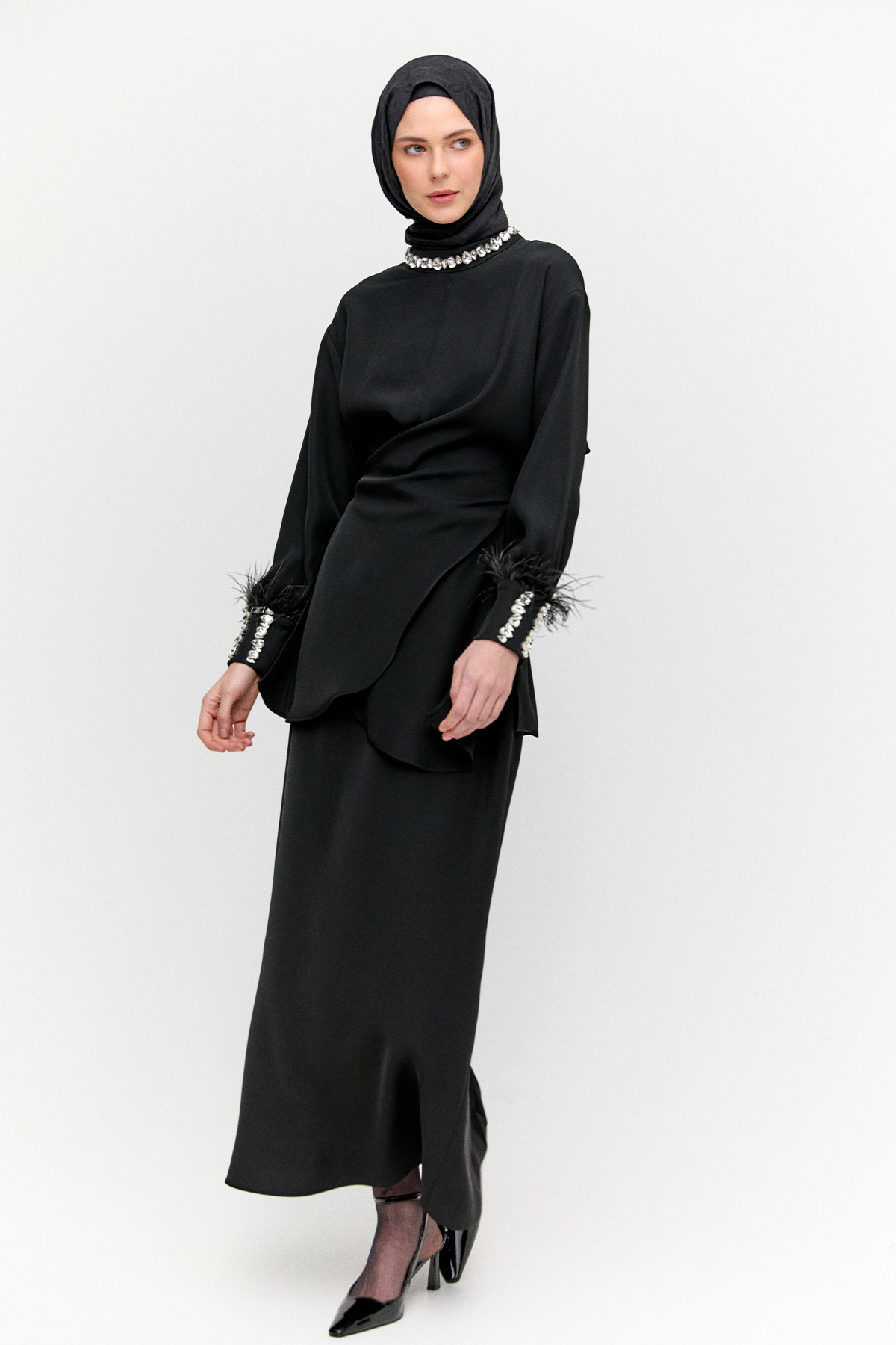 Taşlı Etekli Krep İkili Takım, Tesettür Giyim