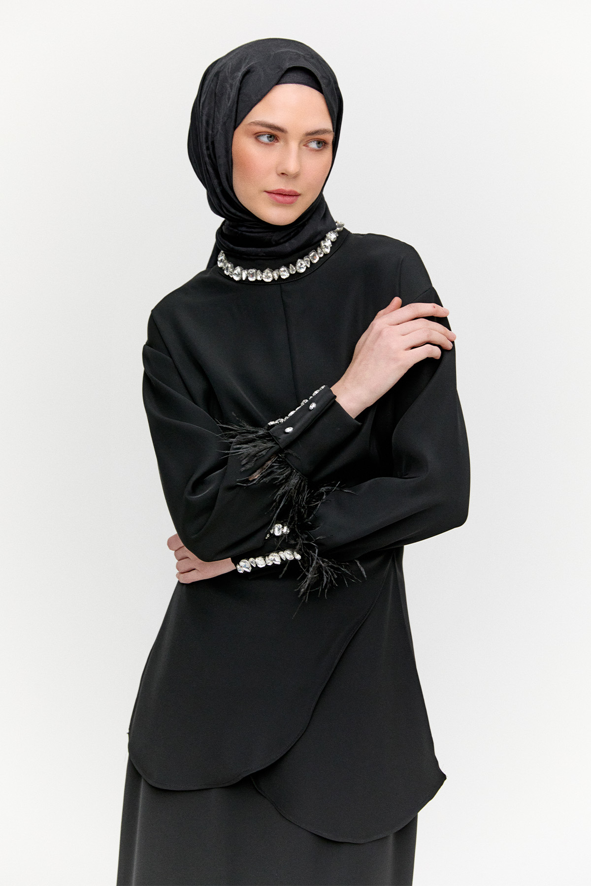 Taşlı Etekli Krep İkili Takım, Tesettür Giyim