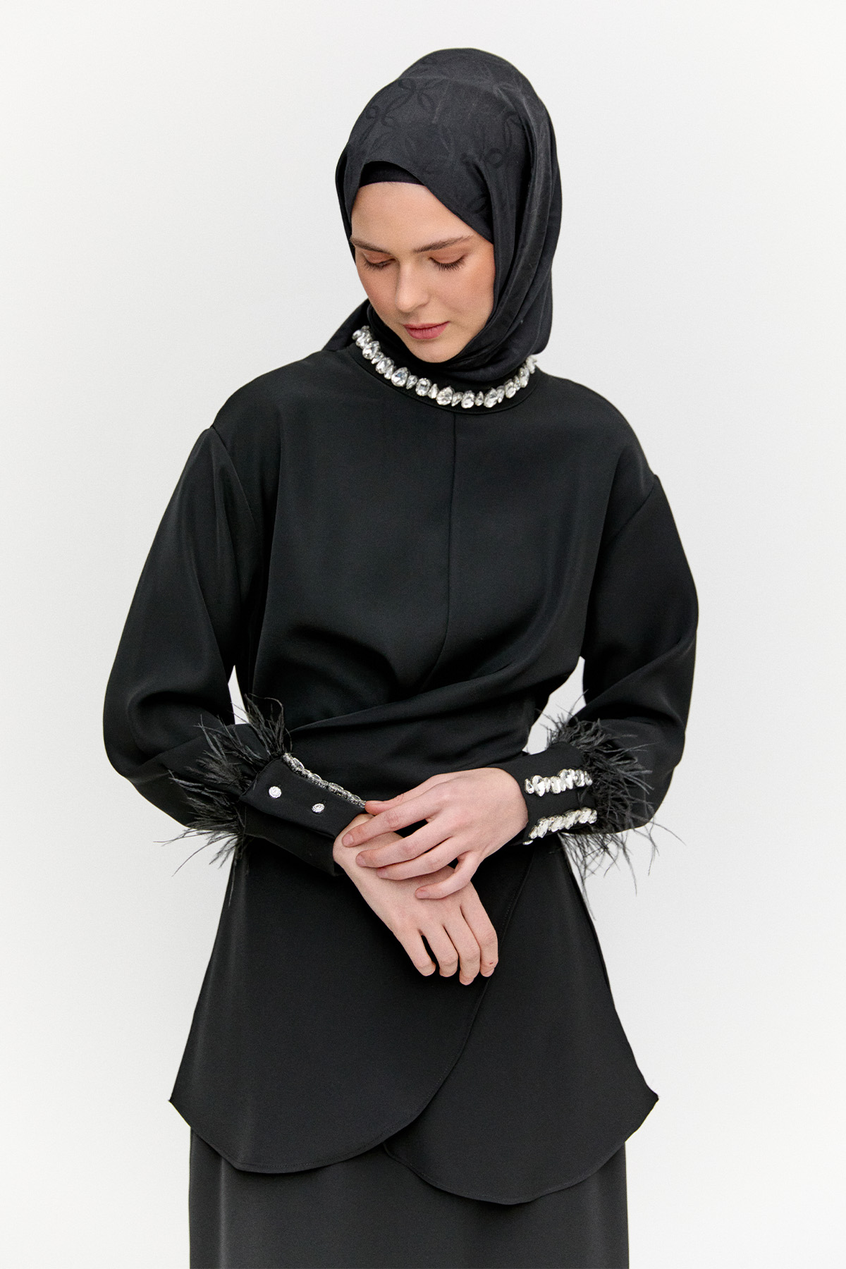 Taşlı Etekli Krep İkili Takım, Tesettür Giyim