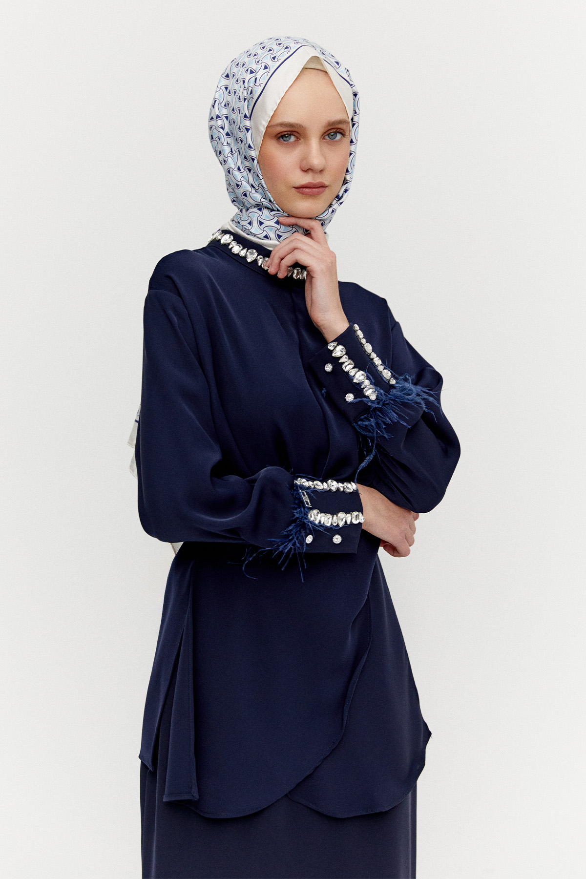 Taşlı Tunik Etekli Krep İkili Takım