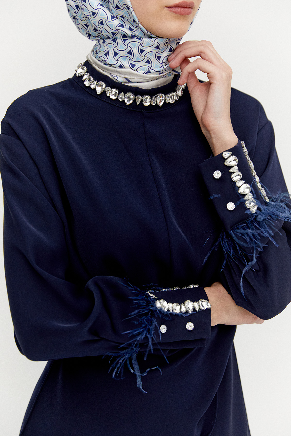 Taşlı Tunik Etekli Krep İkili Takım