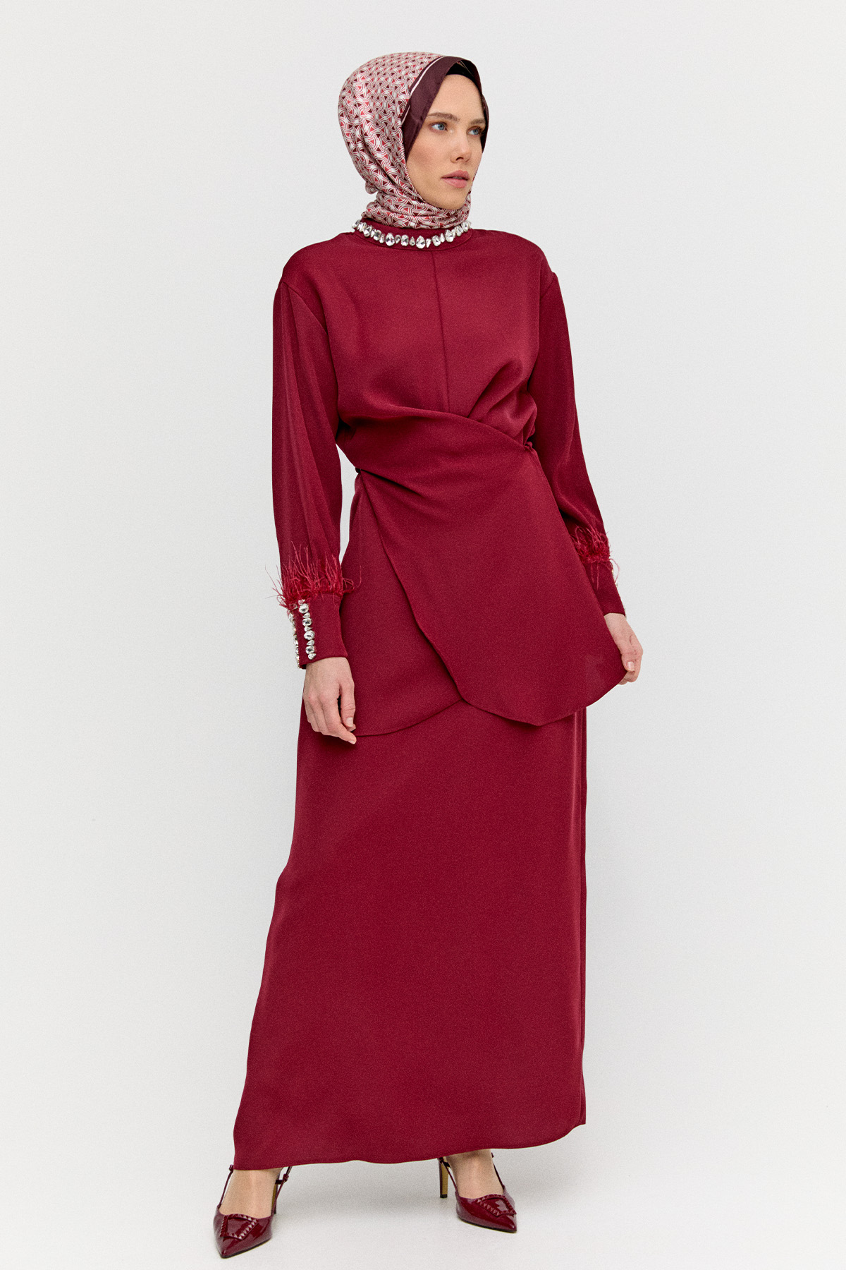 Taşlı Etekli Krep İkili Takım, Tesettür Giyim