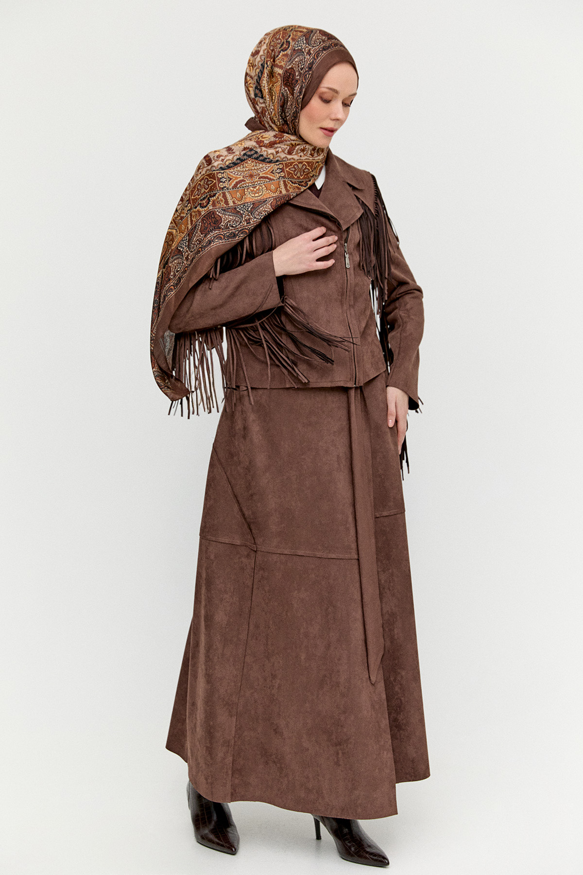 Süet Görünümlü Püsküllü Ceket, Tesettür Giyim