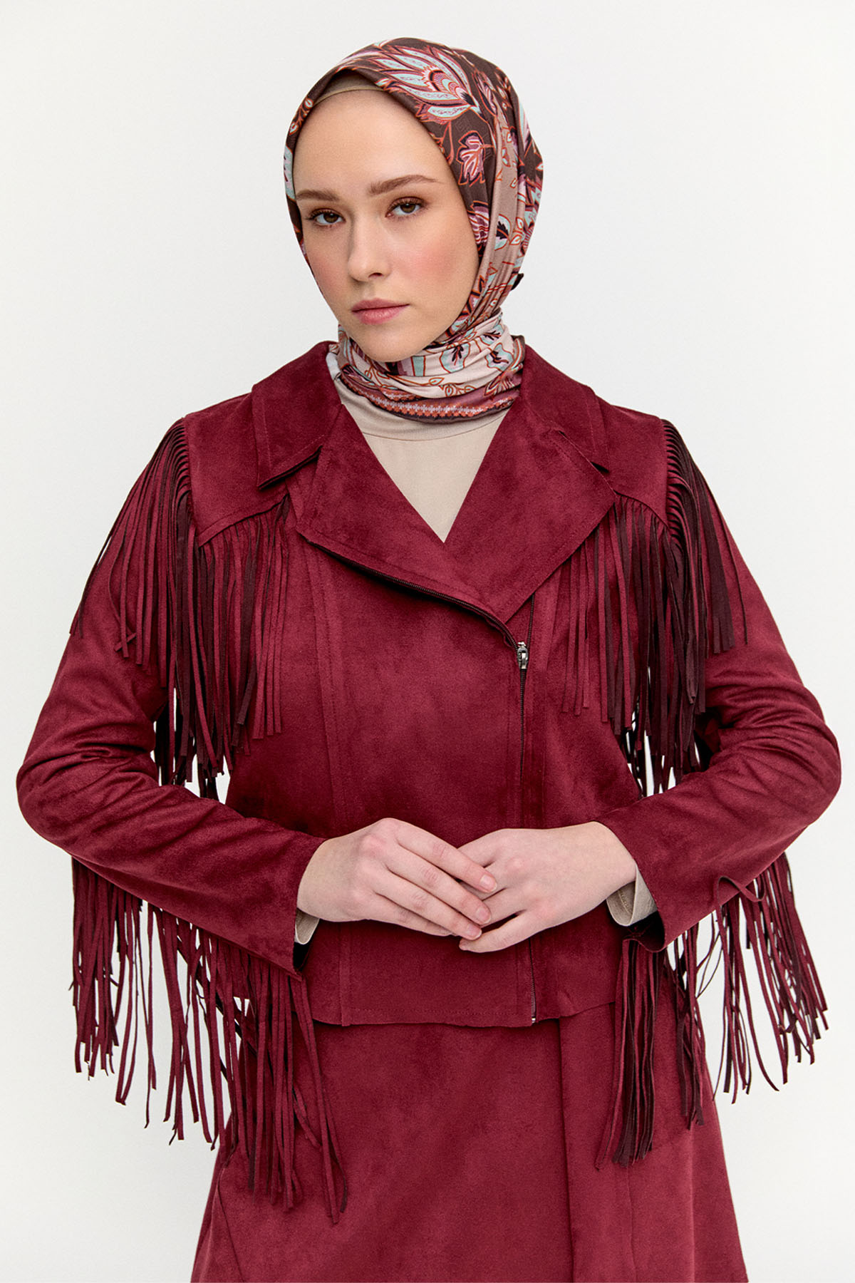 Süet Görünümlü Püsküllü Ceket, Tesettür Giyim