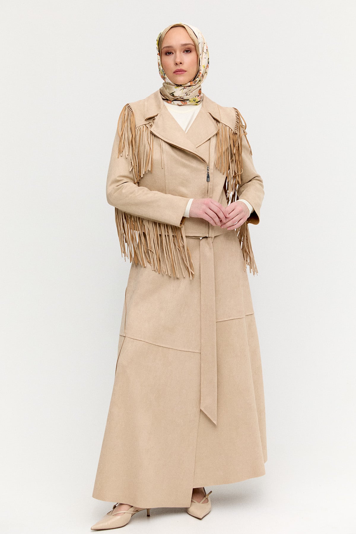 Süet Görünümlü Püsküllü Ceket, Tesettür Giyim