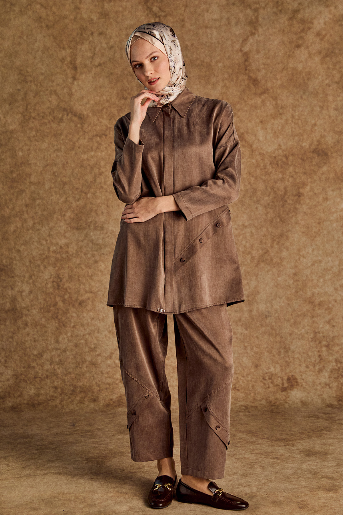 Süs Düğme Detaylı Pamuklu İkili Takım