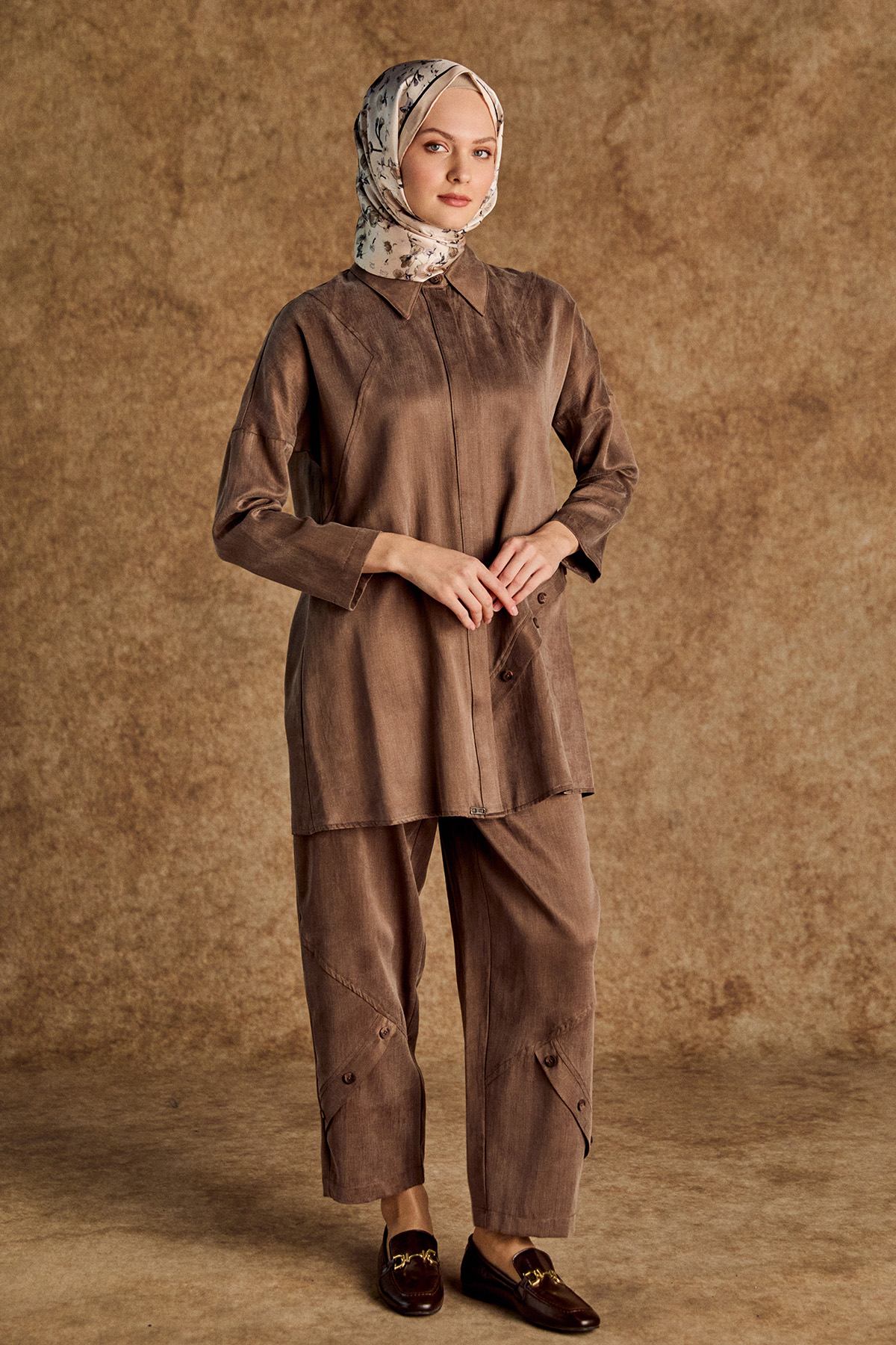 Süs Düğme Detaylı Pamuklu İkili Takım