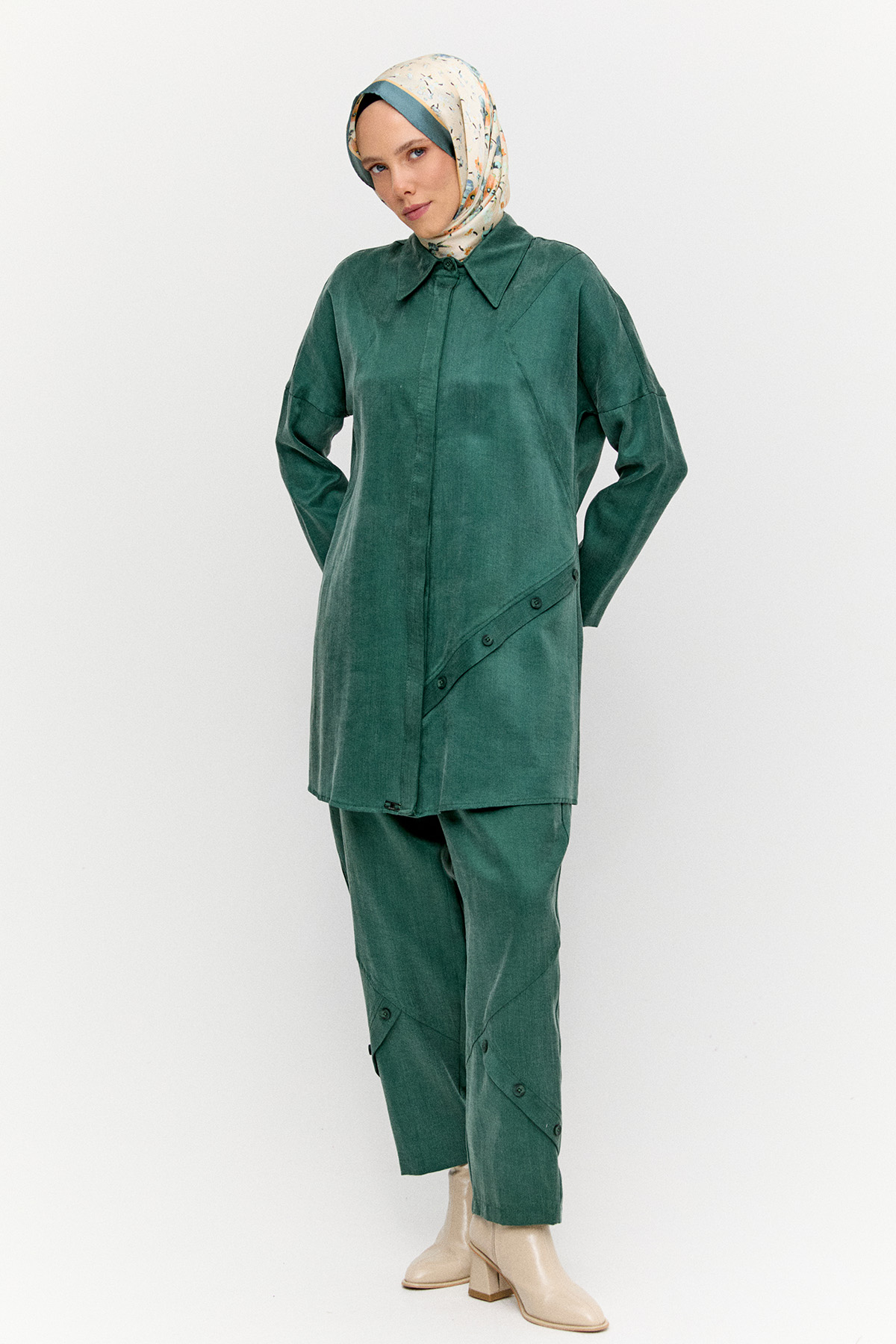 Süs Düğmeli Pamuklu İkili Takım, Tesettür Giyim