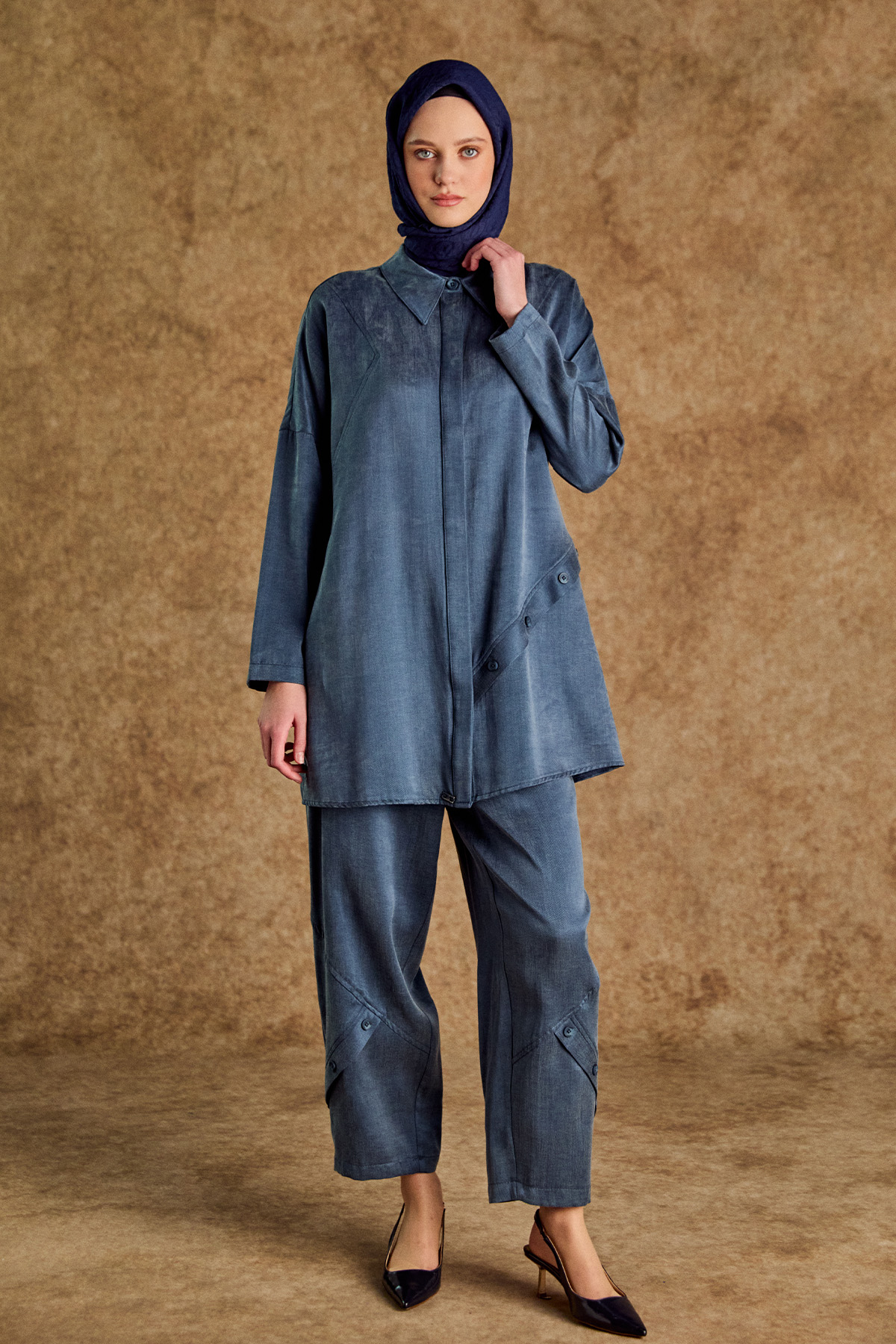 Süs Düğme Detaylı Pamuklu İkili Takım