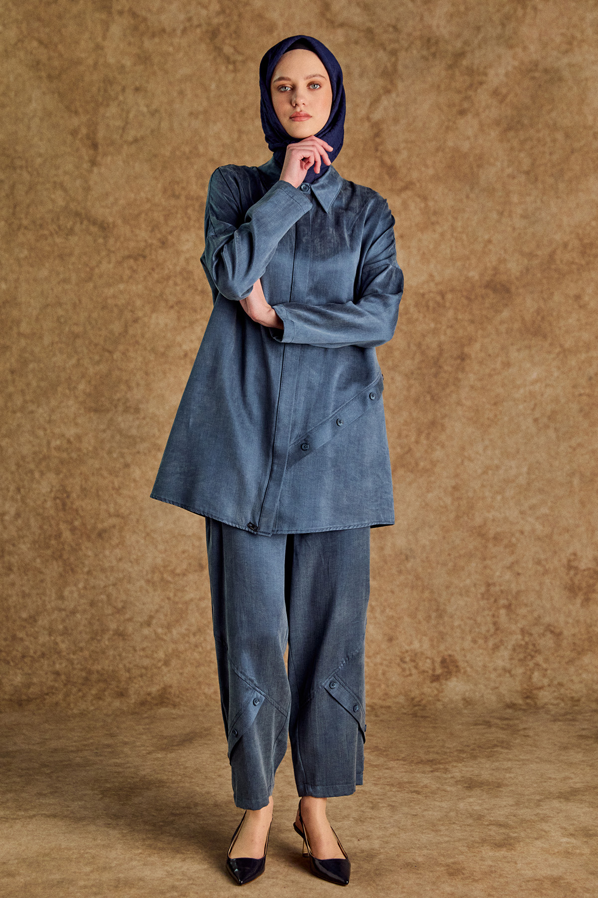 Süs Düğme Detaylı Pamuklu İkili Takım