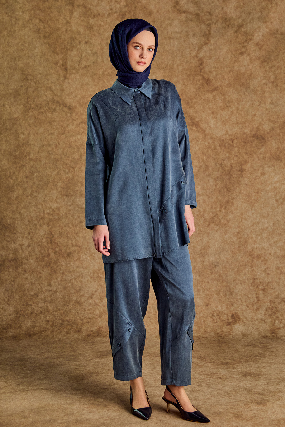 Süs Düğme Detaylı Pamuklu İkili Takım