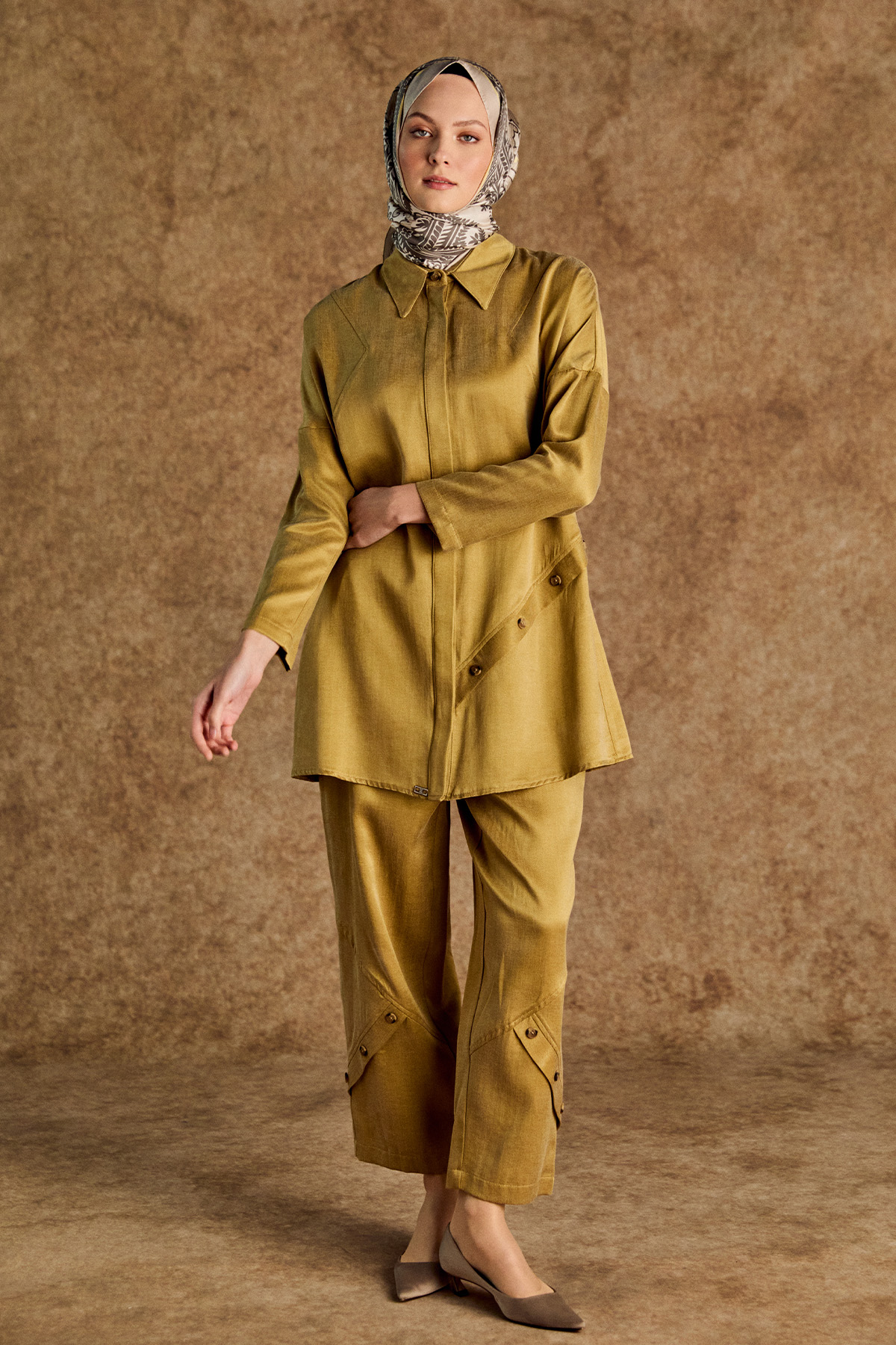 Süs Düğme Detaylı Pamuklu İkili Takım