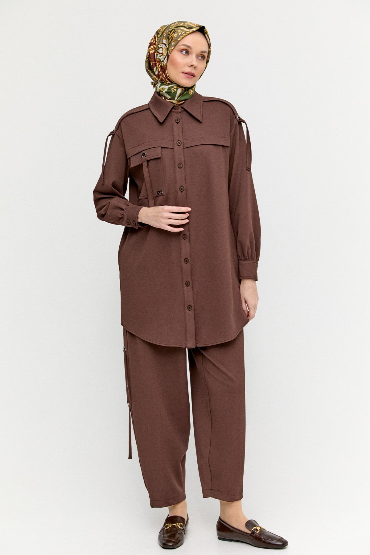 Kuşgözülü Gömlek Yaka İkili Takım, Tesettür Giyim