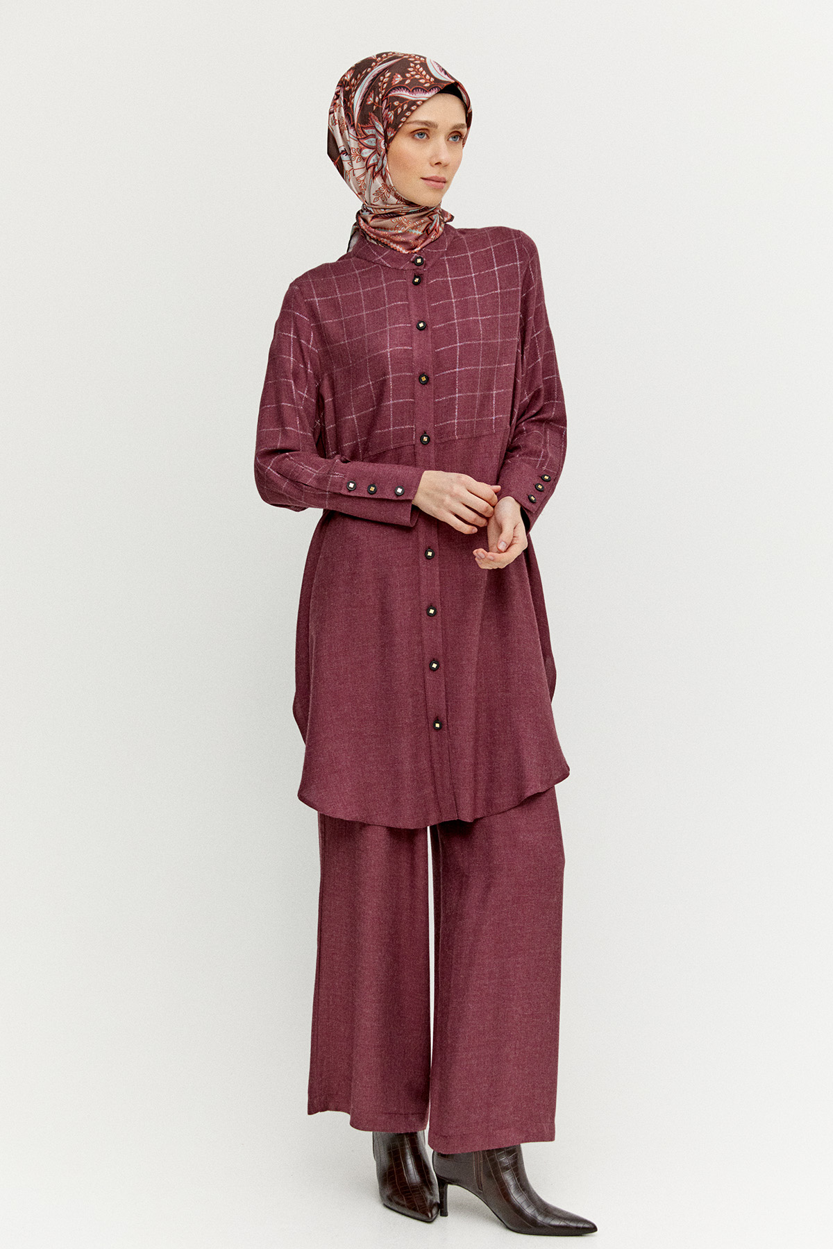 Kare Desenli Rahat Kesim İkili Takım, Tesettür Giyim