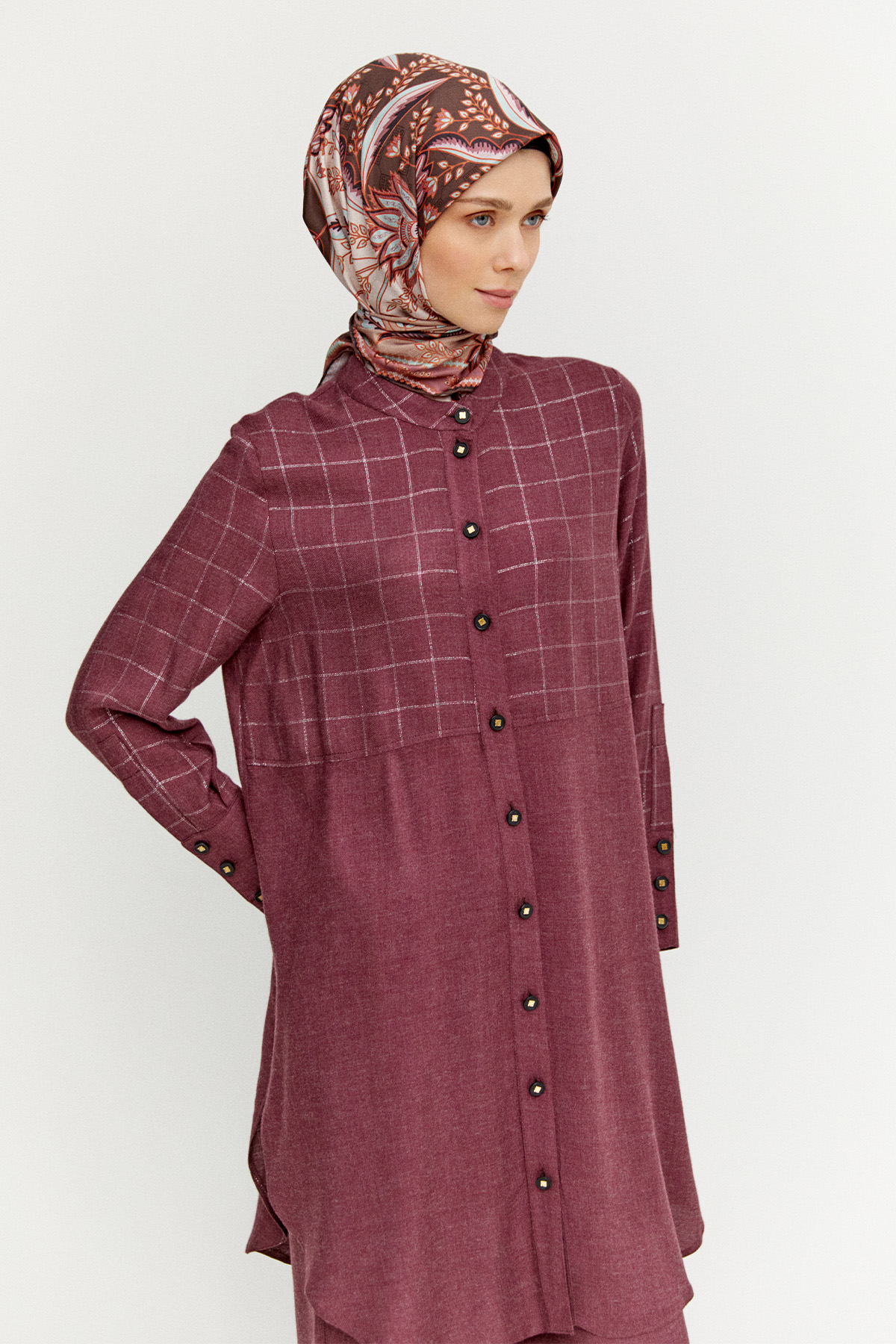 Kare Desenli Rahat Kesim İkili Takım, Tesettür Giyim