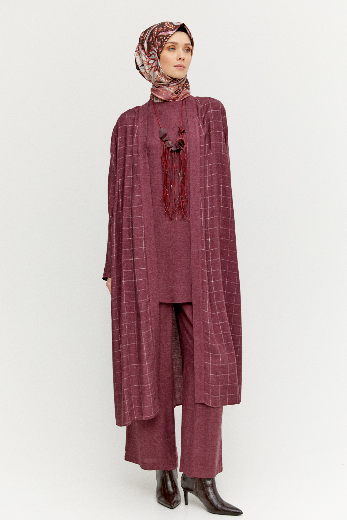 Yün Dokulu Melanjlı 3`Lü Takım, Tesettür Giyim