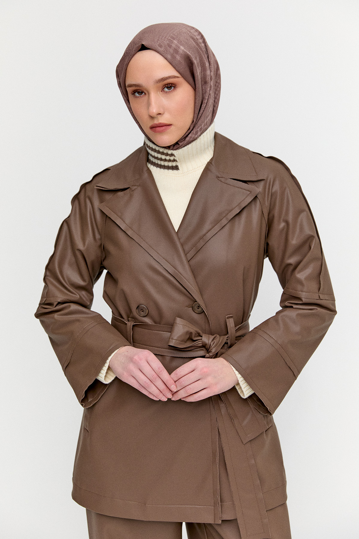 Kruvaze Suni Deri İkili Takım, Tesettür Giyim