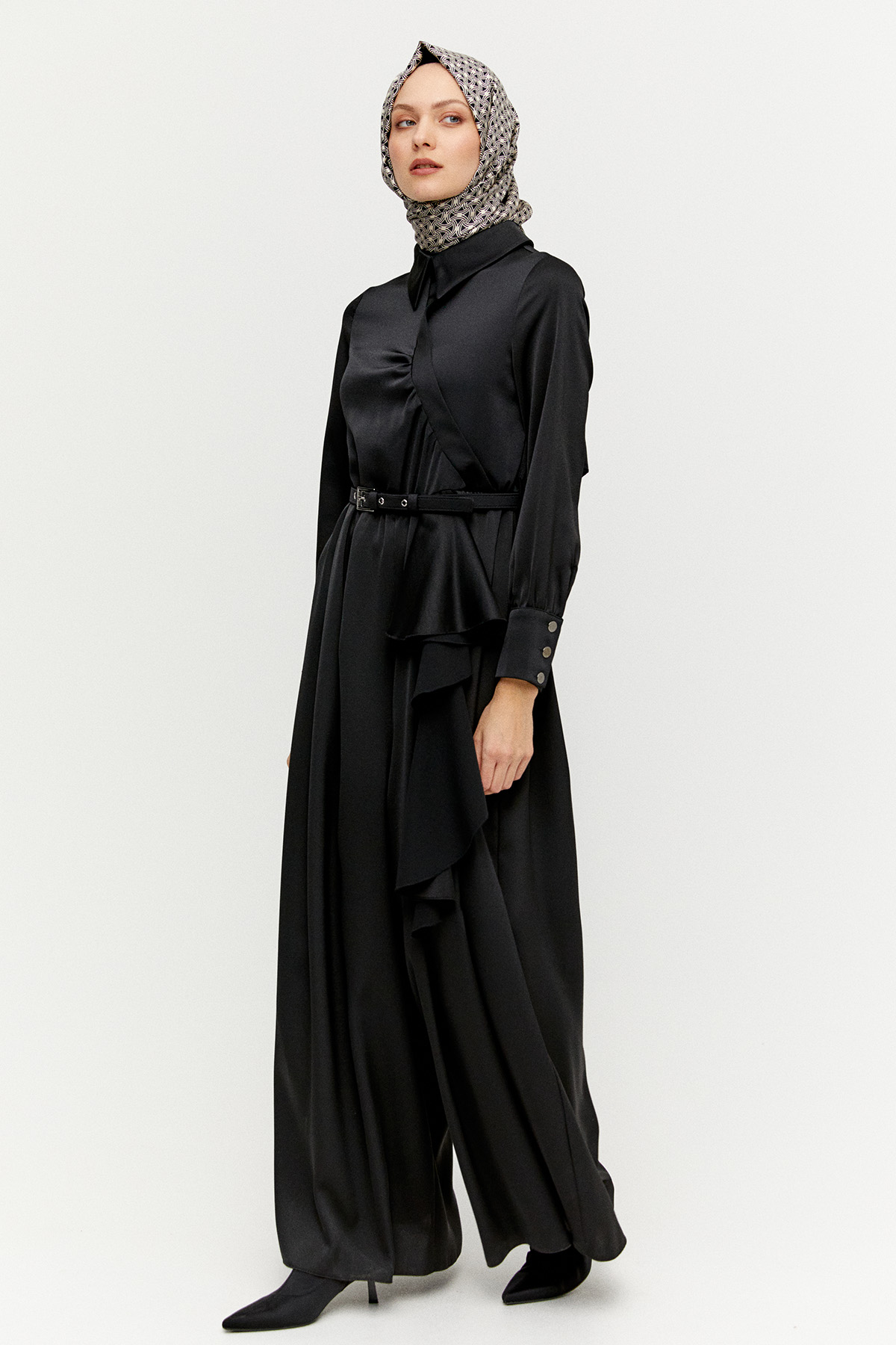 Volanlı Saten Tunik