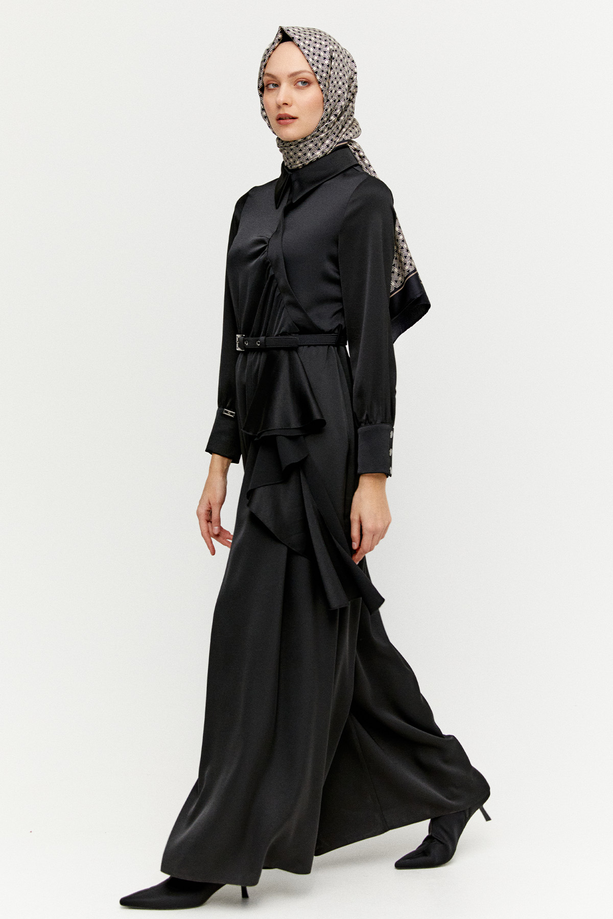 Volanlı Saten Tunik