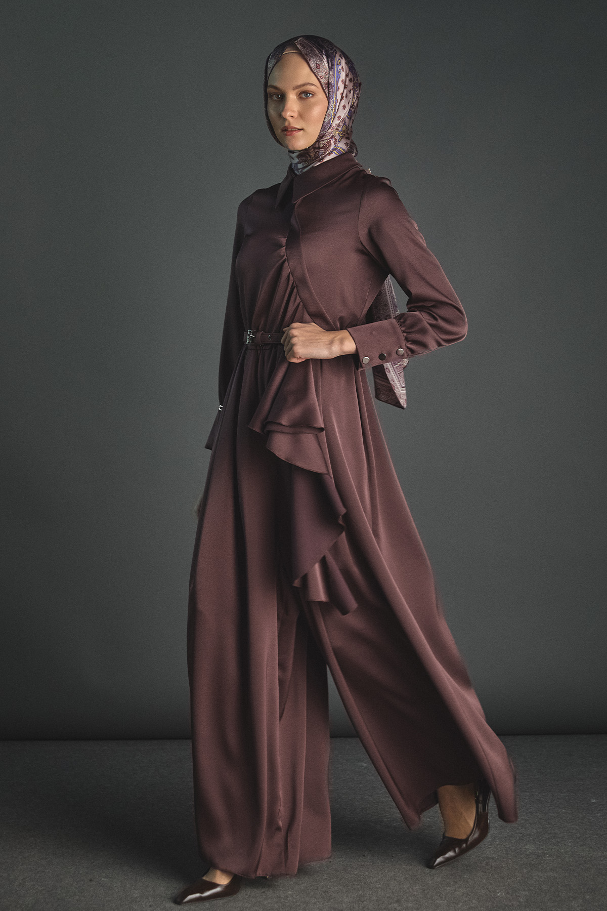 Volanlı Saten Tunik