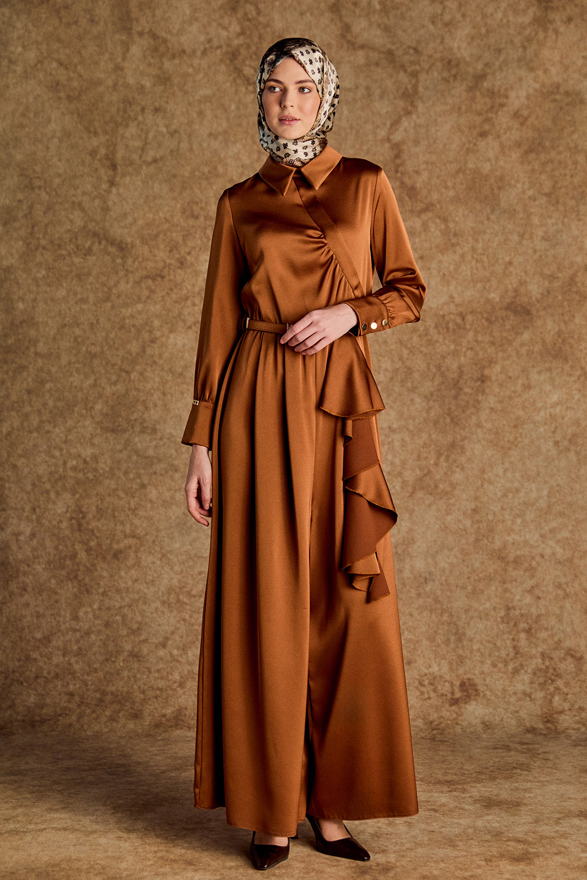 Volanlı Saten Tunik