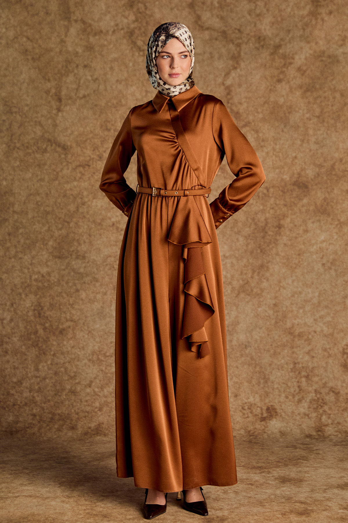 Volanlı Saten Tunik