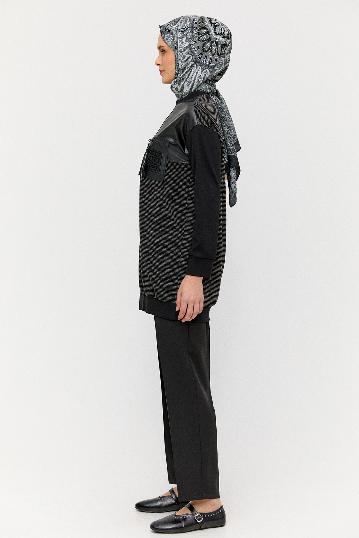Deri Parçalı Fileli Tunik, Tesettür Giyim