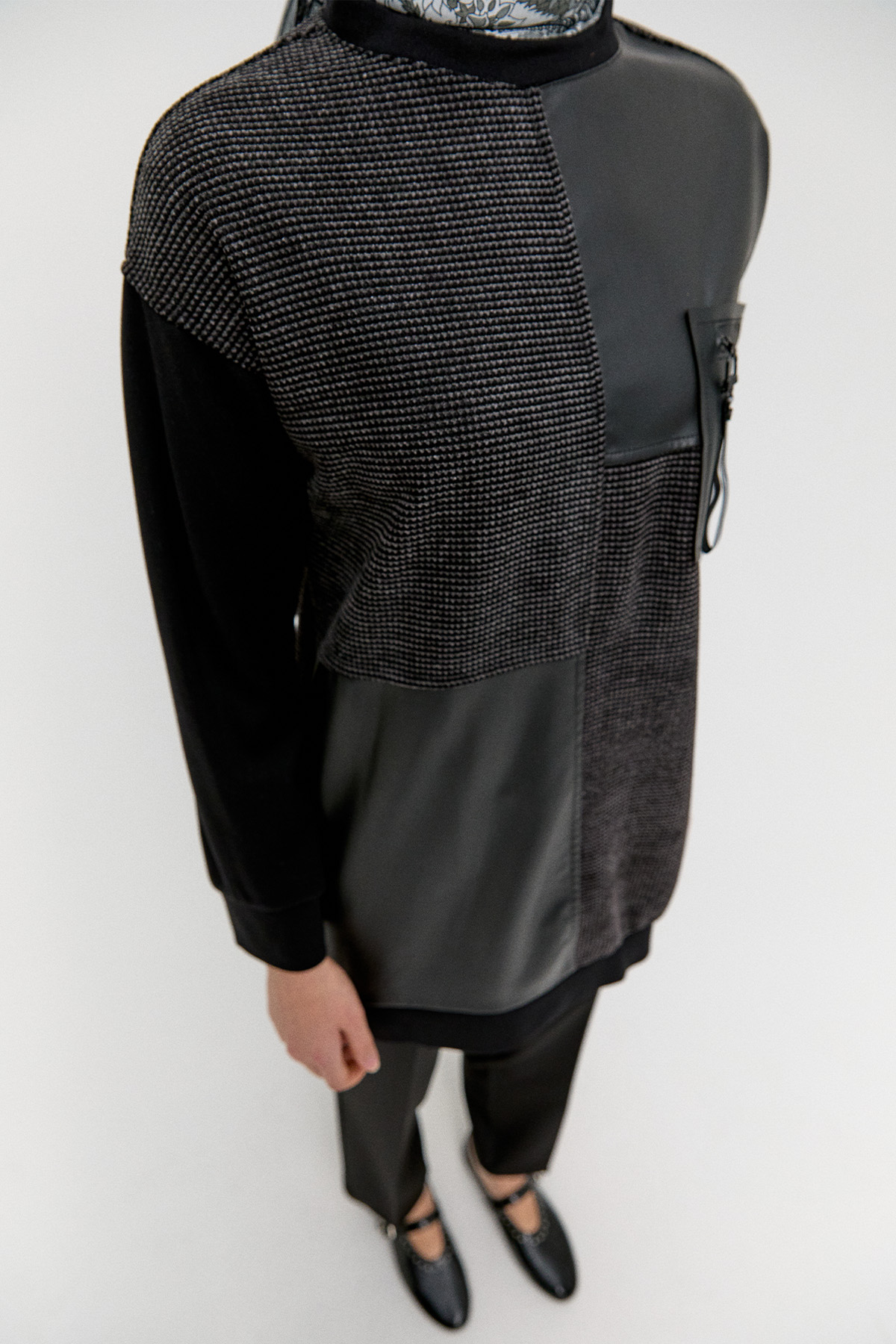 Deri Parçalı Fileli Tunik, Tesettür Giyim