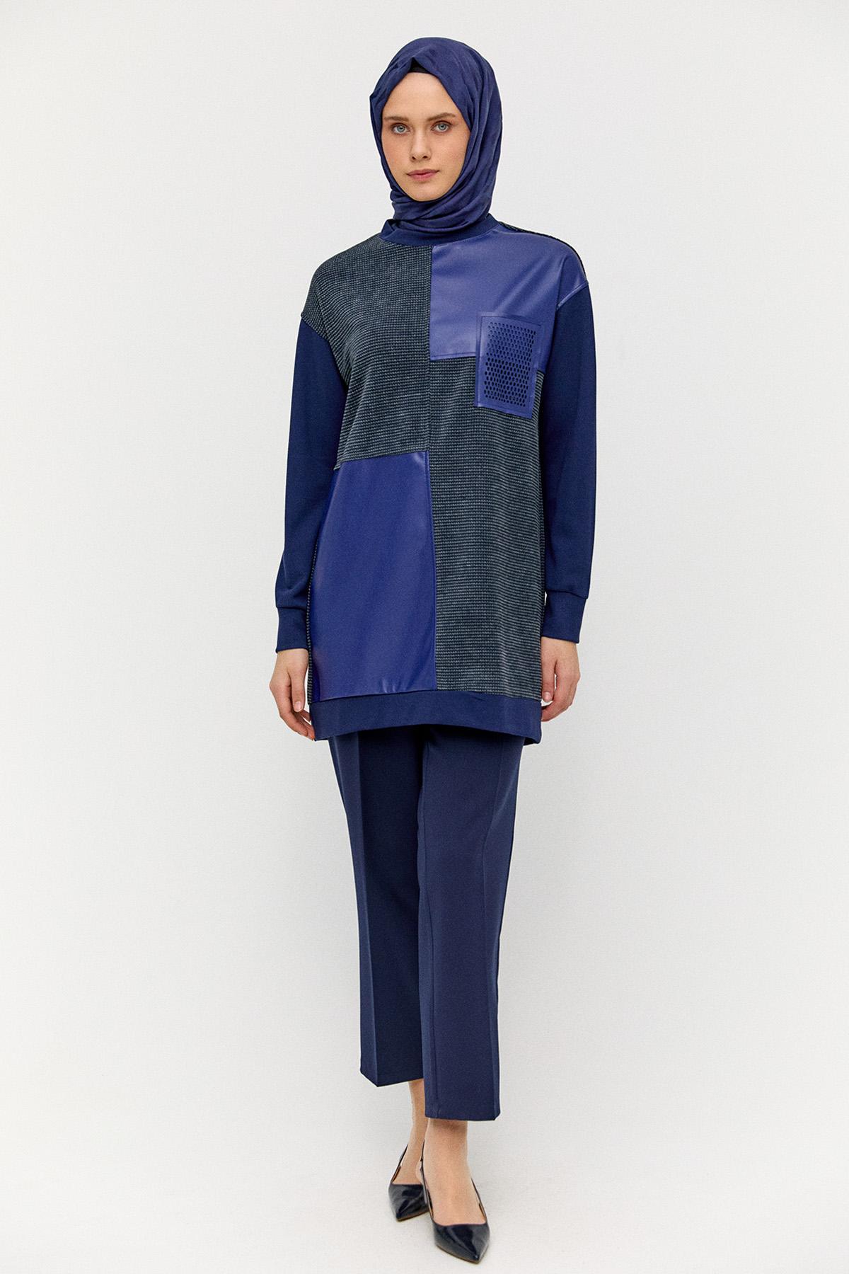 Deri Parçalı Fileli Tunik, Tesettür Giyim