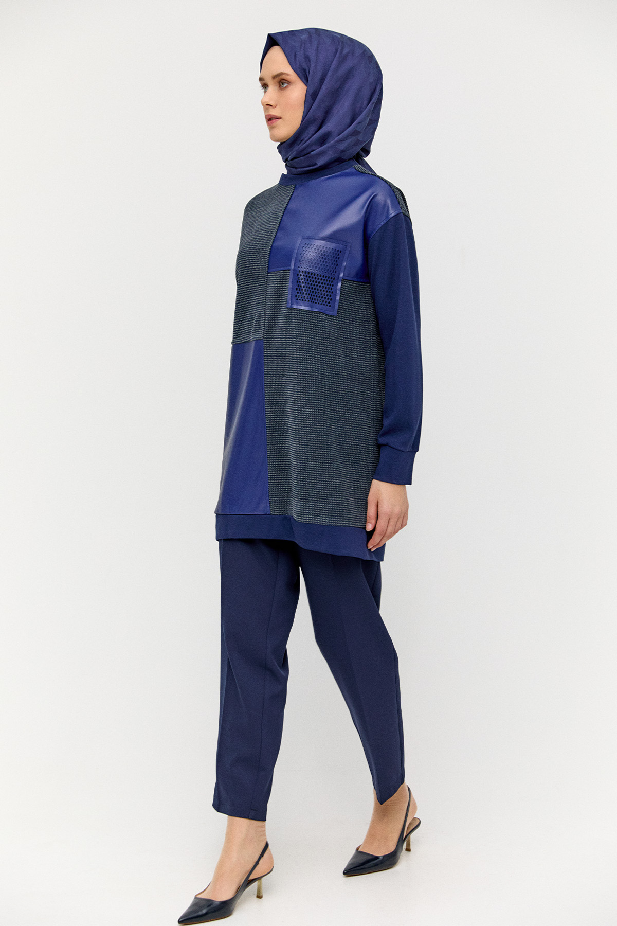 Deri Parçalı Fileli Tunik, Tesettür Giyim