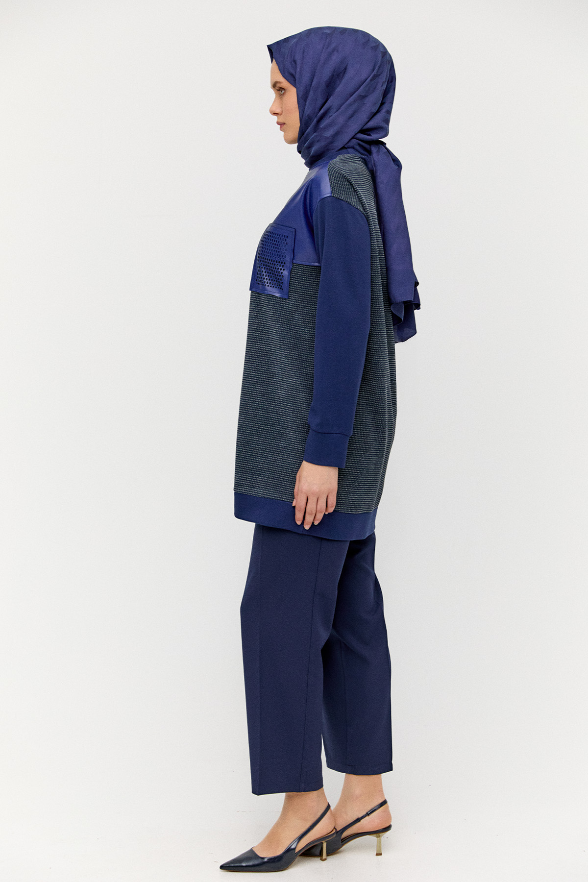 Deri Parçalı Fileli Tunik, Tesettür Giyim