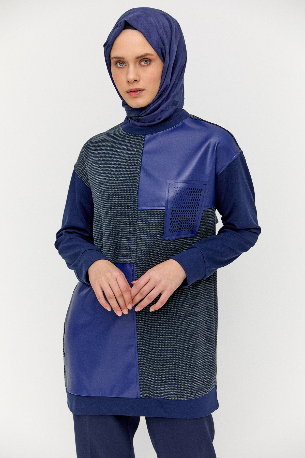 Deri Parçalı Fileli Tunik, Tesettür Giyim