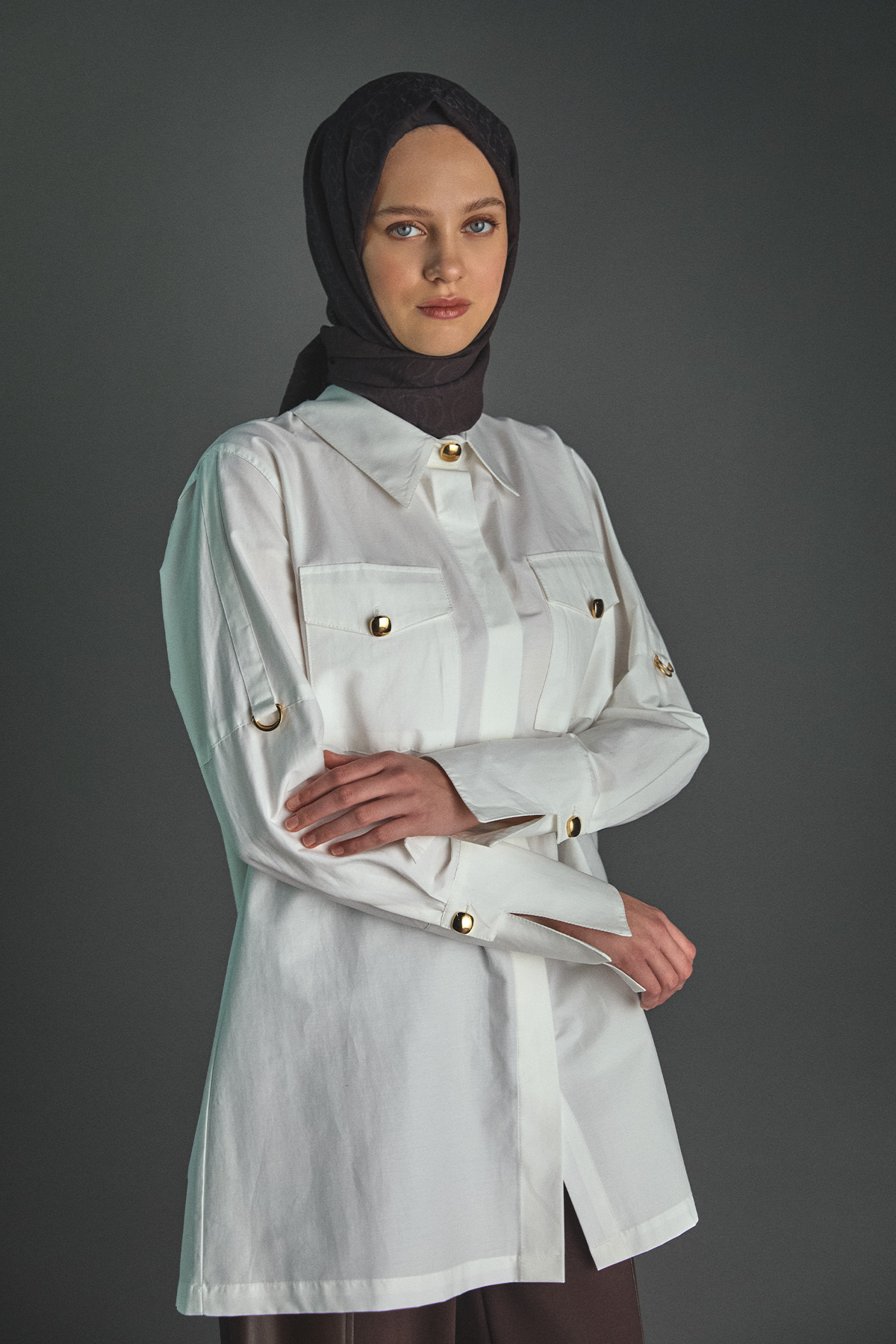 Kolları Şeritle Katlanabilir Tunik