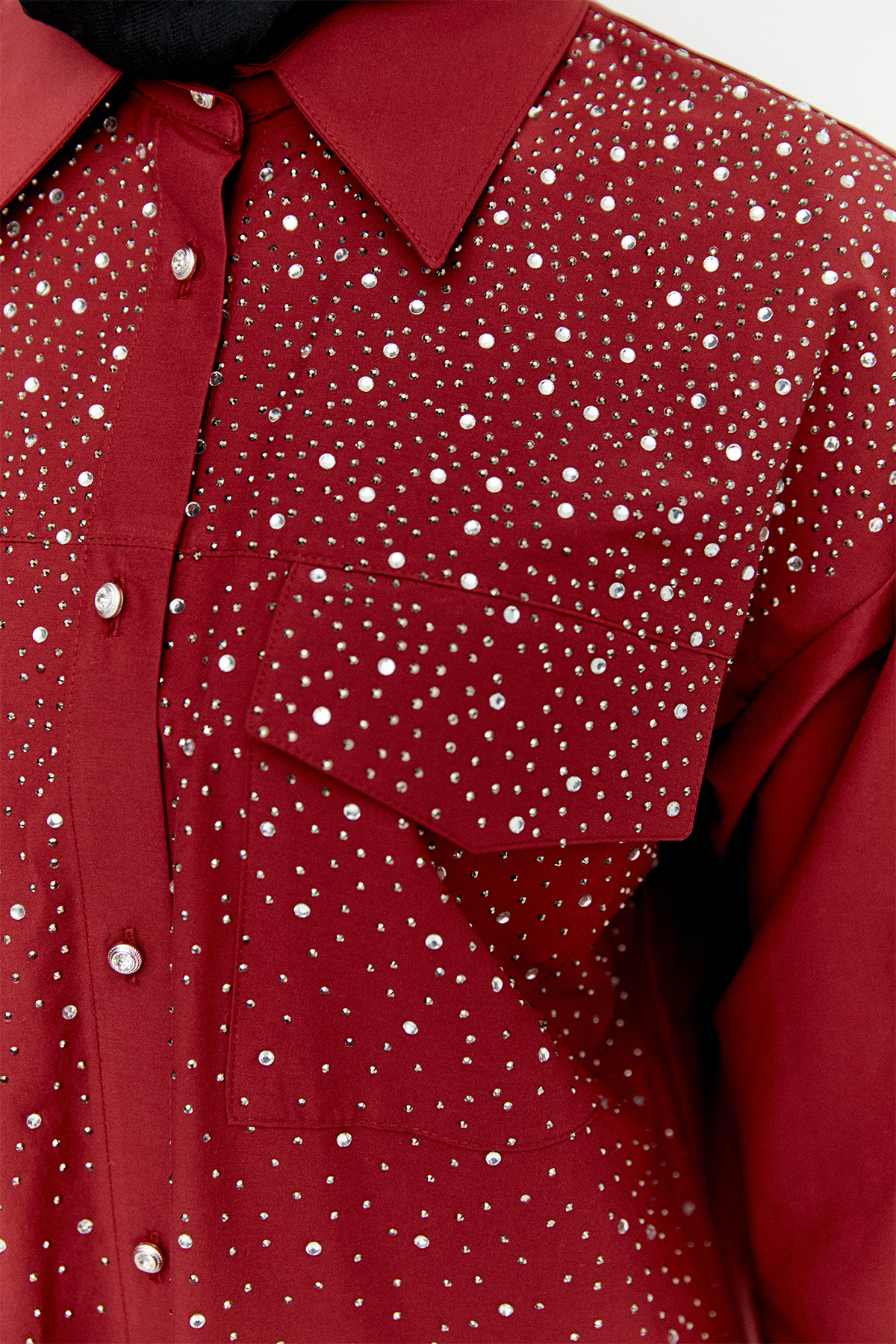 Taş Detaylı Çift Cepli Poplin Tunik