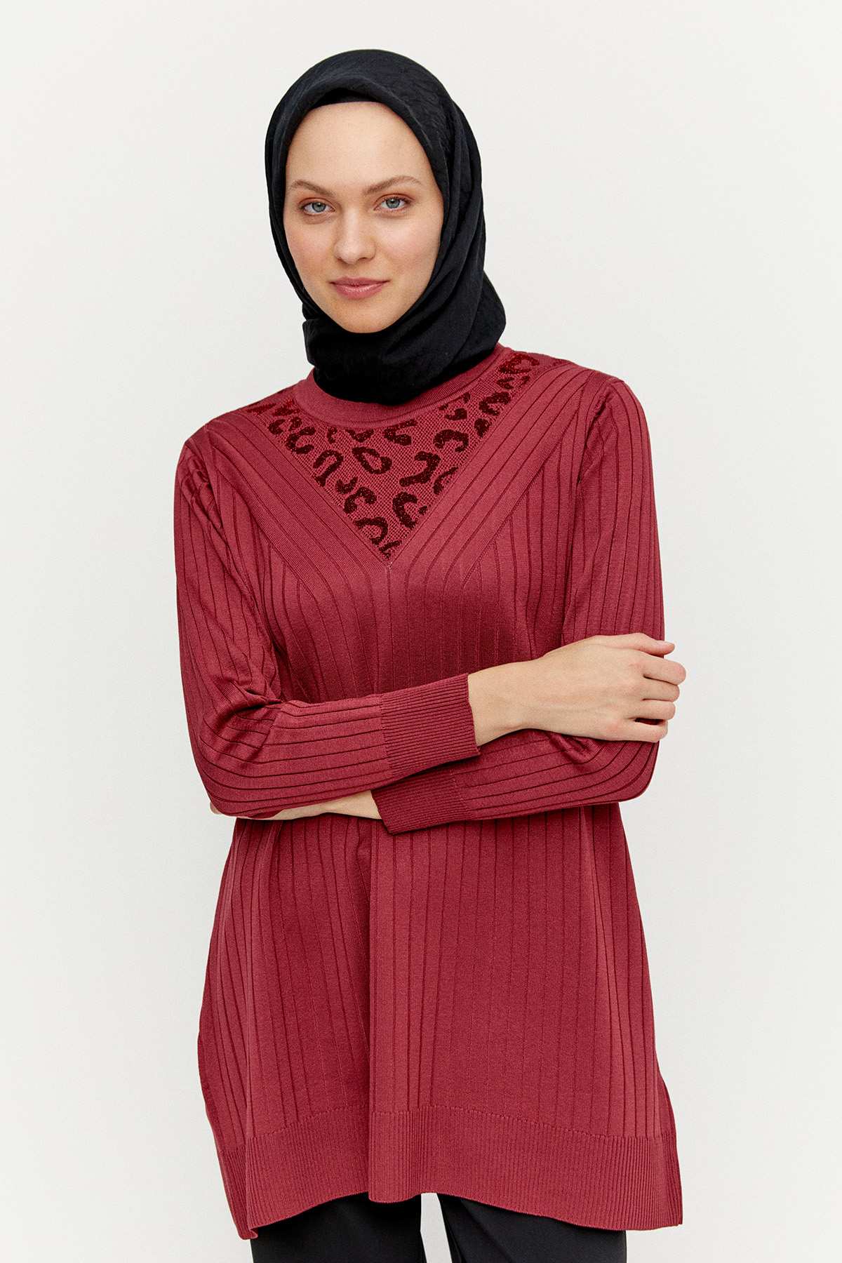 Leopar Desenli Sim Detaylı Tunik