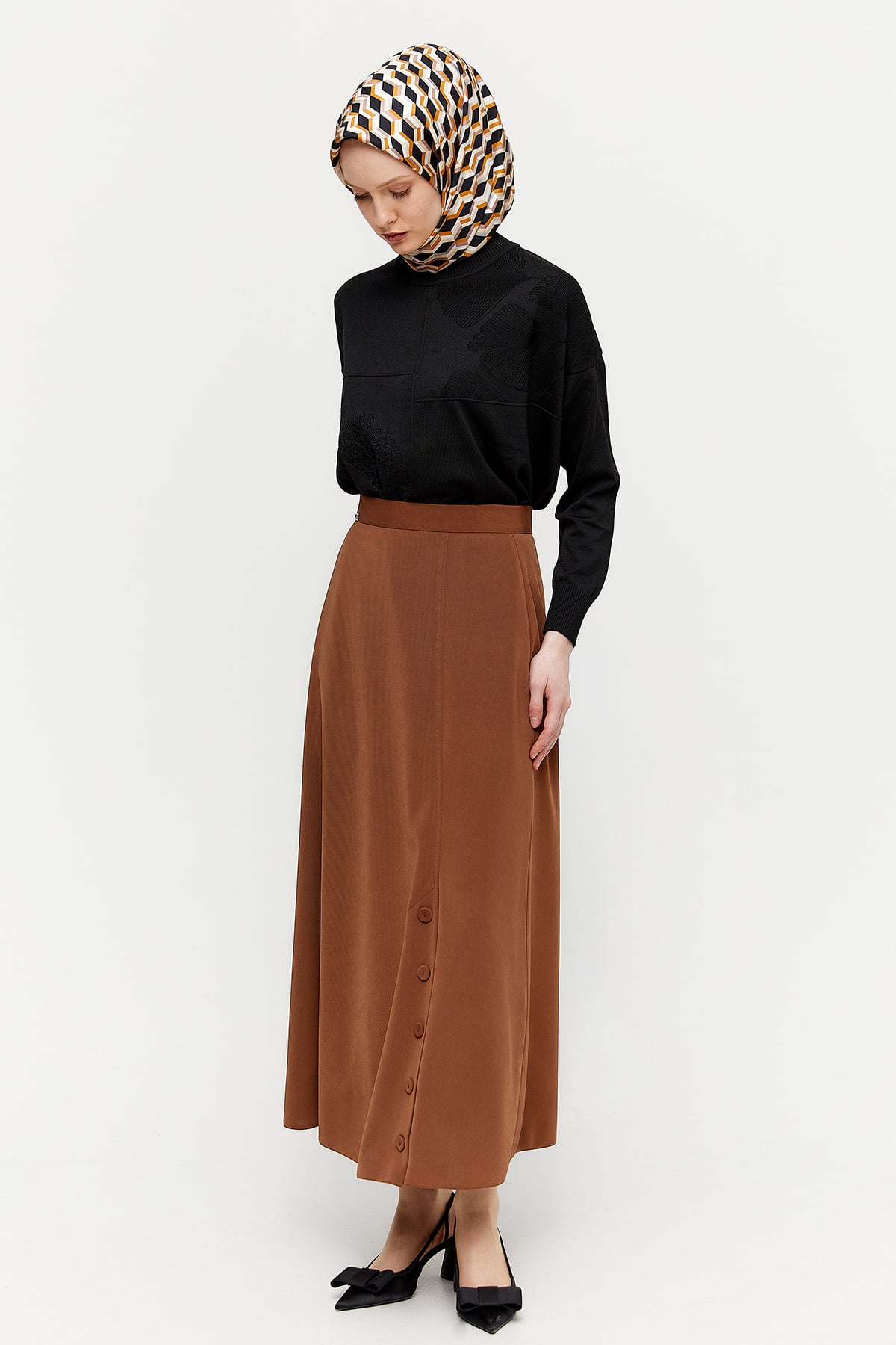 Yaprak Desenli Simli Triko Tunik, Tesettür Giyim