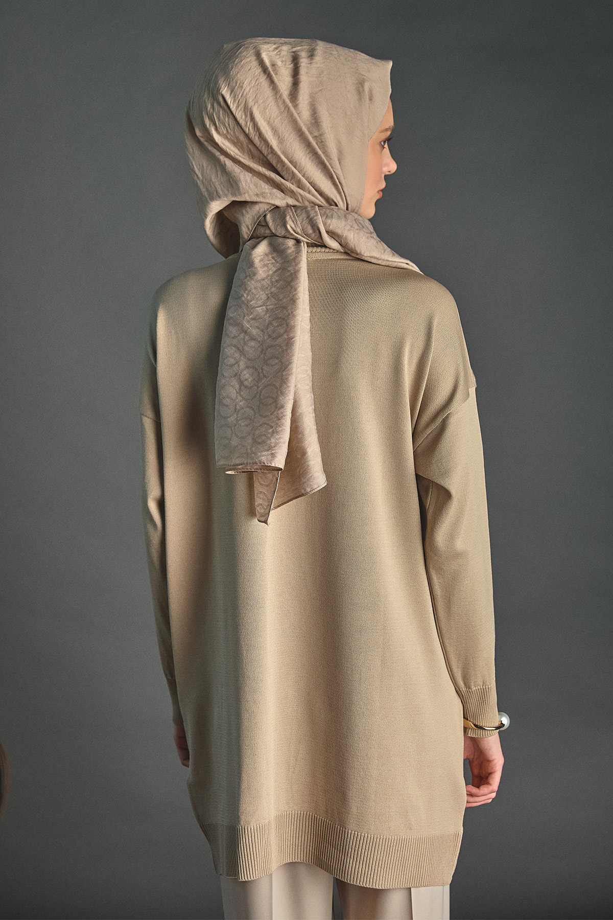 Yaprak Desenli Simli Triko Tunik