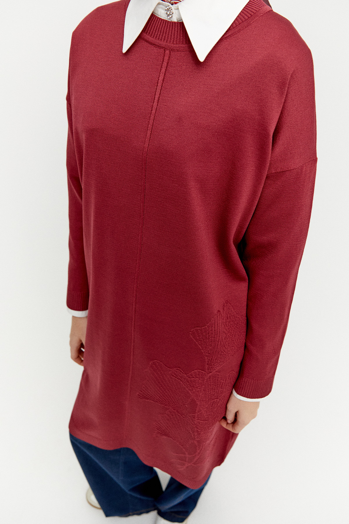 Yaprak Desenli Uzun Triko Tunik