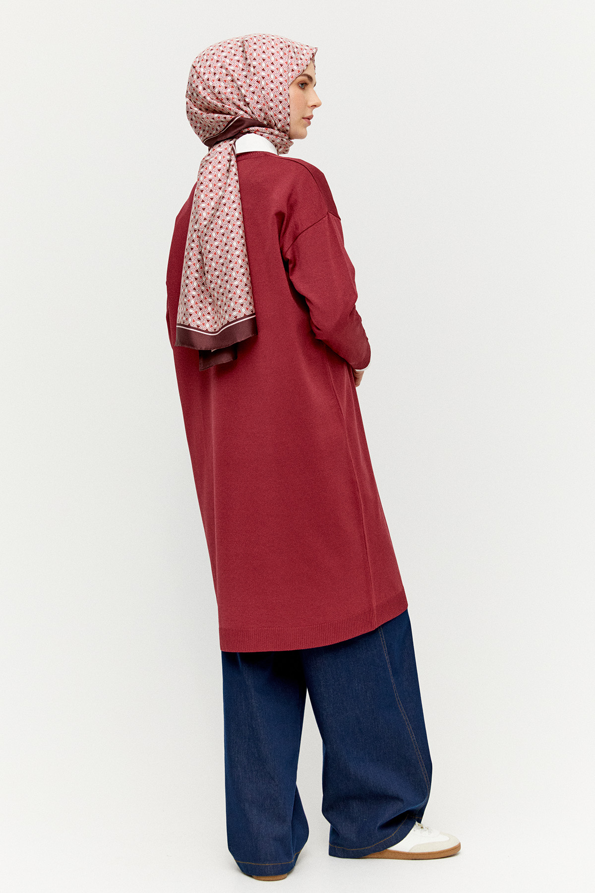 Yaprak Desenli Uzun Triko Tunik