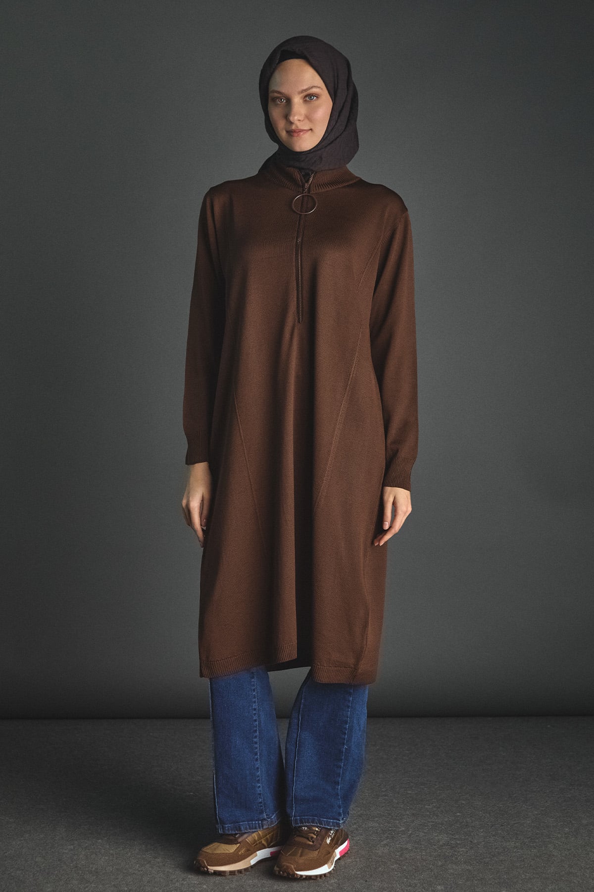 Yüksek Yakalı Uzun Triko Tunik, Tesettür Giyim