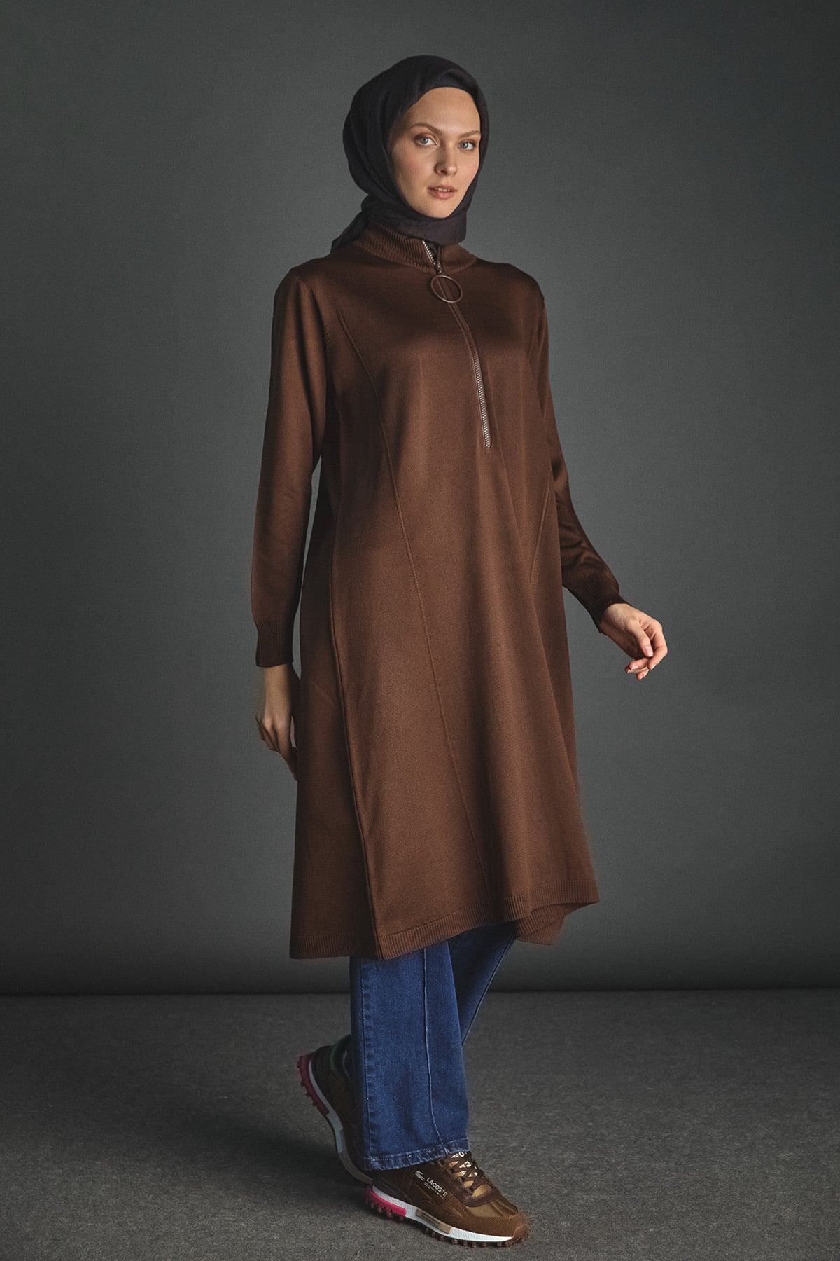 Yüksek Yakalı Uzun Triko Tunik, Tesettür Giyim