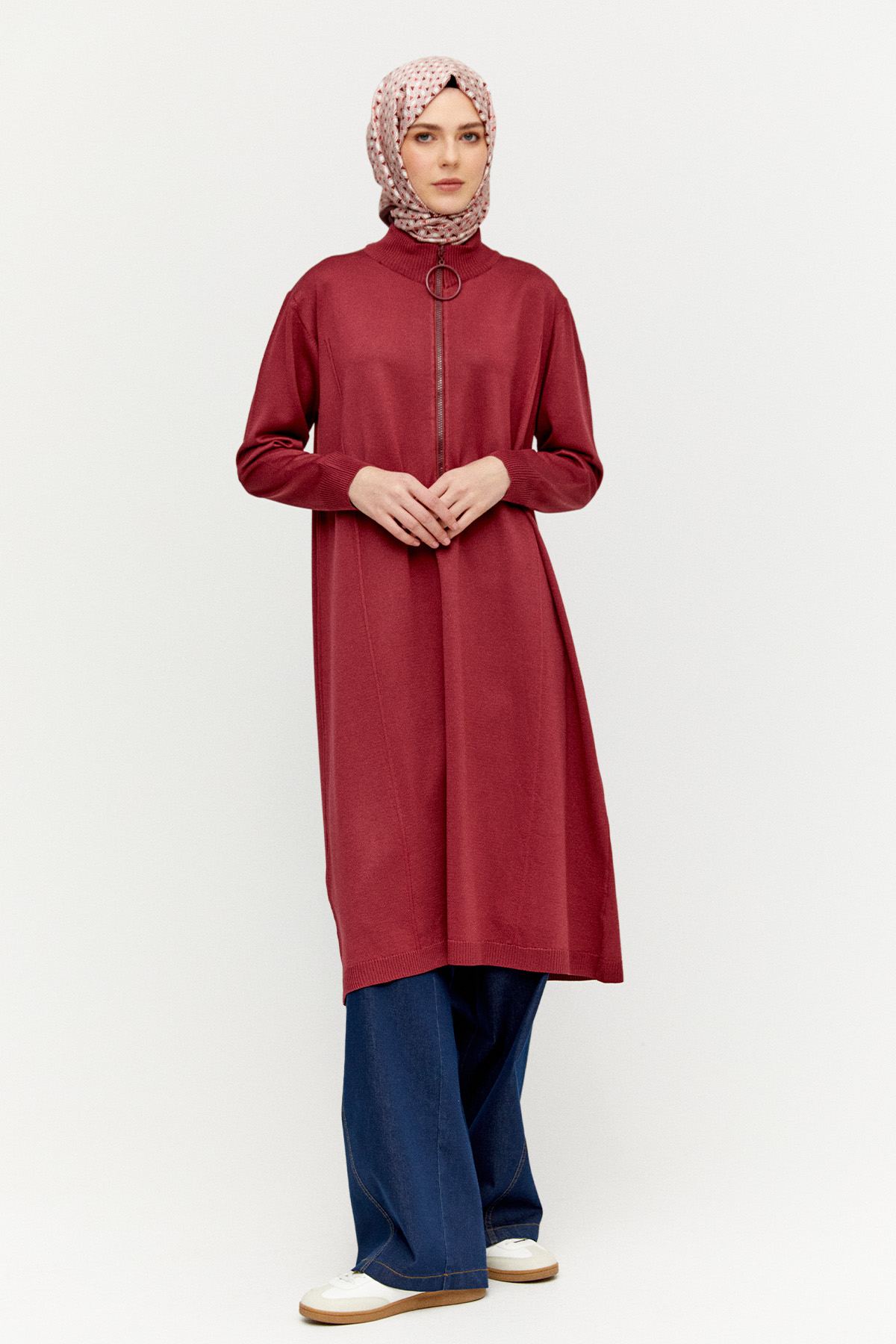 Yüksek Yakalı Uzun Triko Tunik